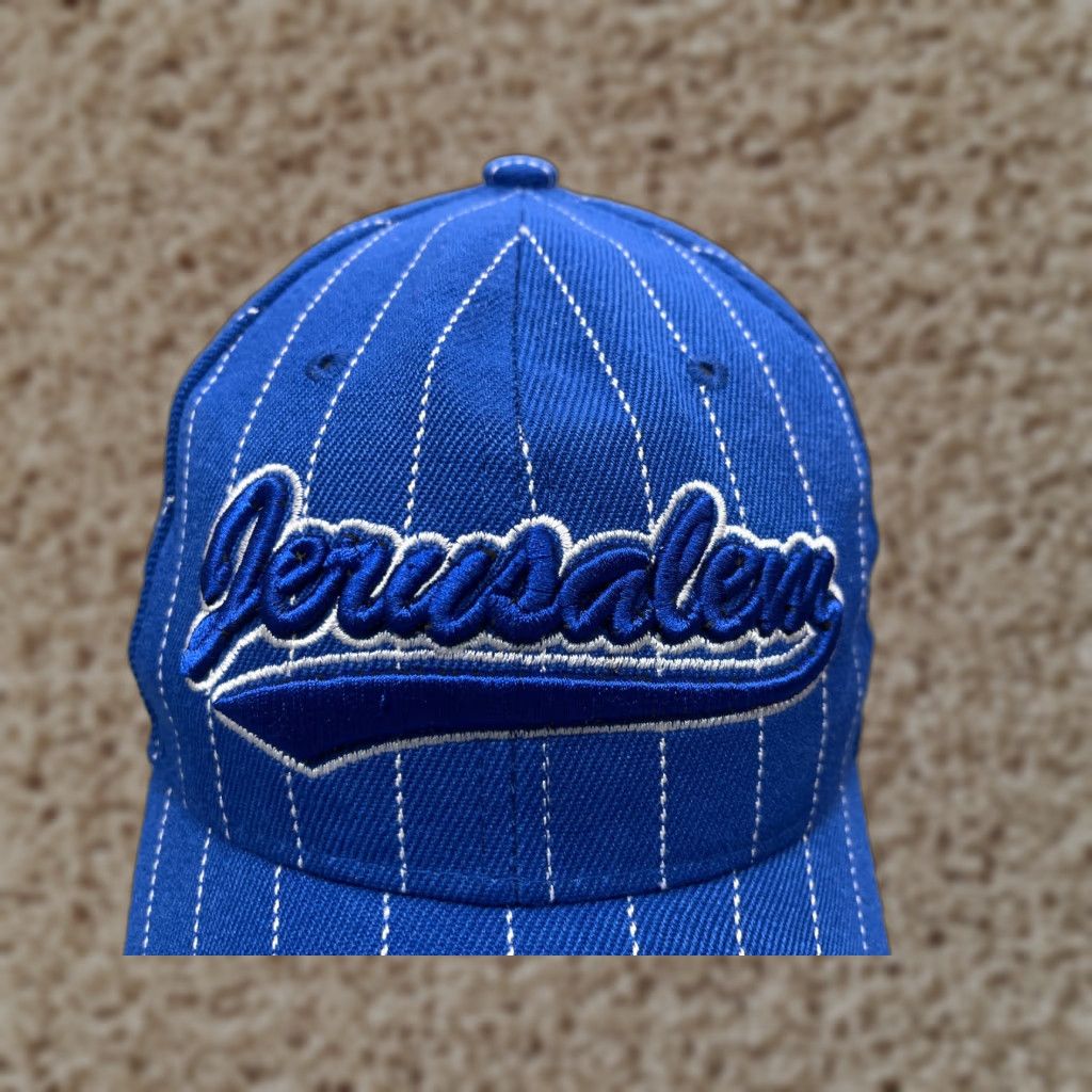 Vintage Jerusalem Hat Cap Strap Back Adult One Size Blue Pinstripe Cotton Poly Blend Size ONE SIZE - 1 Thumbnail