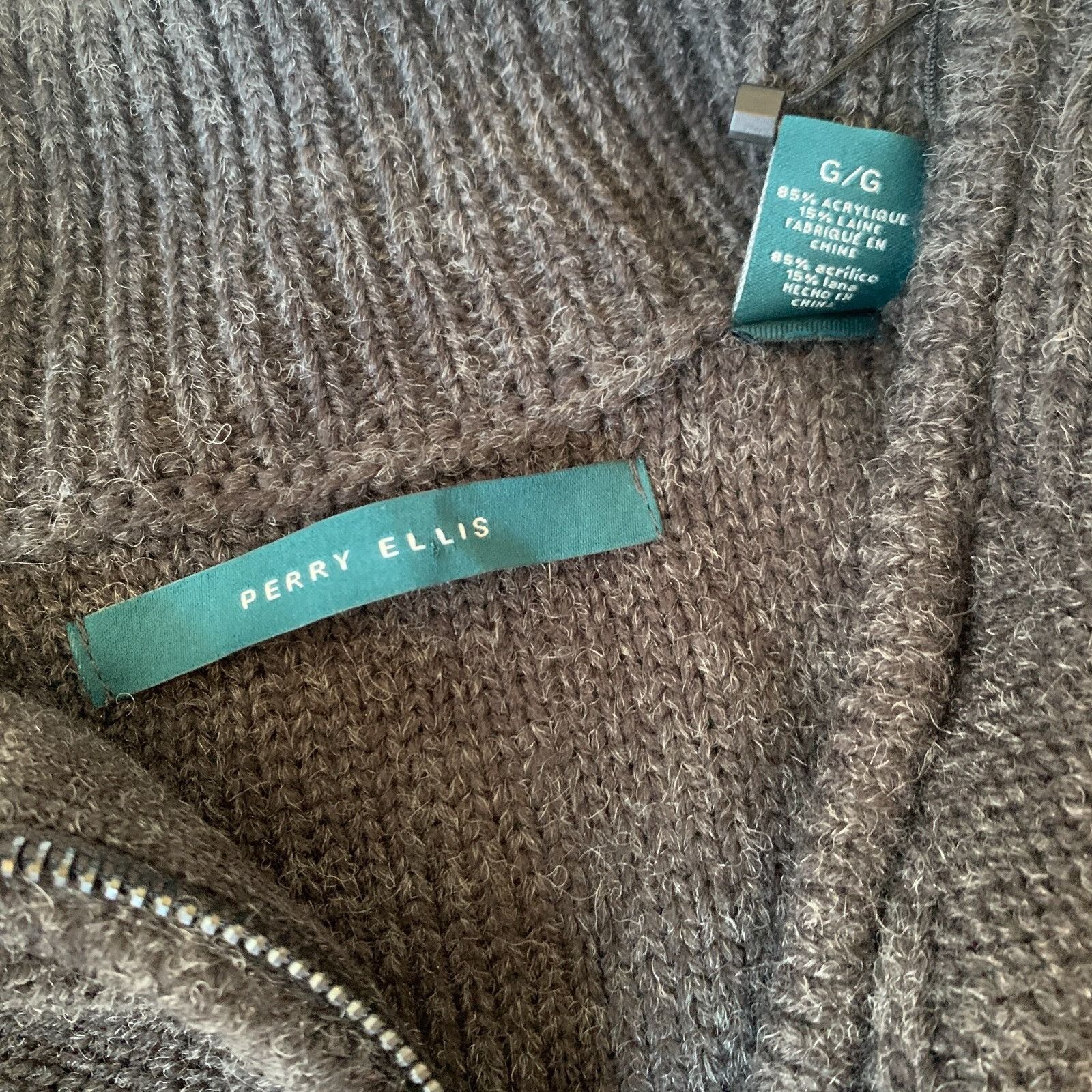 Perry Ellis Perry Ellis Mens Quarter Zip Sweater Size L Soft Cable Knit Size US L / EU 52-54 / 3 - 5 Thumbnail