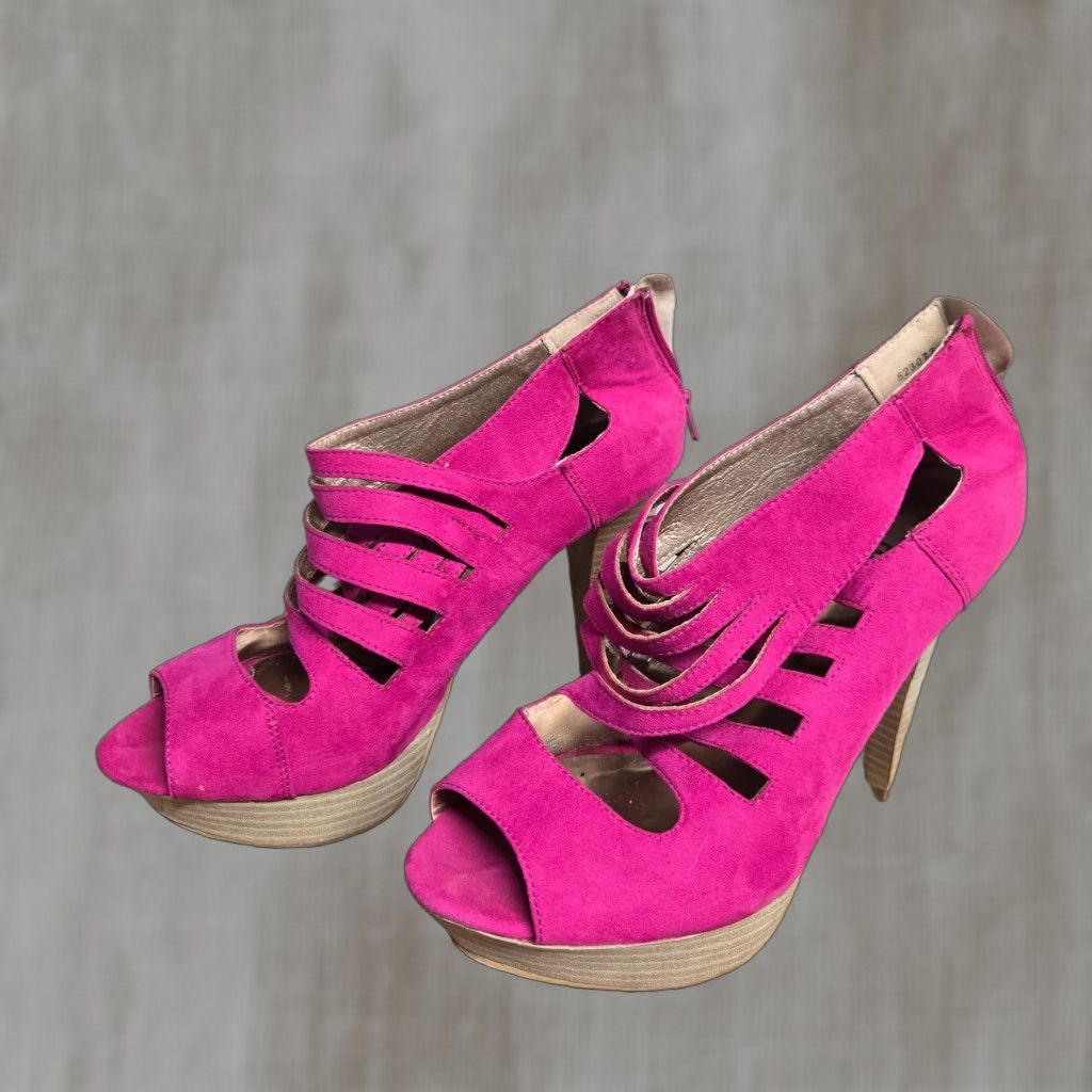 Vintage VINTAGE Charlotte Russe Women’s Platform Heel Shoes Size 8 Pink Peep Toe Zipper Stiletto 5" Shoes Size US 8 / IT 38 - 1 Thumbnail