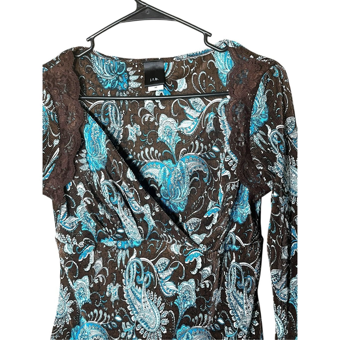 Other JTB Paisley Blue & Black V-Neck Top Blouse Sequin Detail Siz Size M / US 6-8 / IT 42-44 - 2 Thumbnail