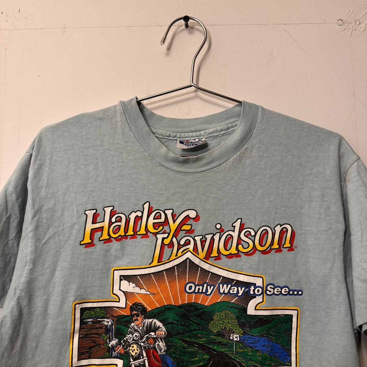 Harley Davidson Vintage 90s Harley Davidson Faded Blue Ozarks Tee Size US L / EU 52-54 / 3 - 4 Thumbnail