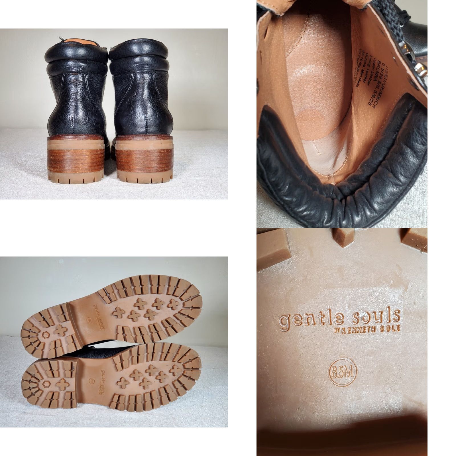 Kenneth Cole Gentle Souls by Kenneth Cole BRENNA Lace-Up Lug Sole Leather Boots Women's US 8.5 Black Size US 9 / IT 39 - 8 Thumbnail