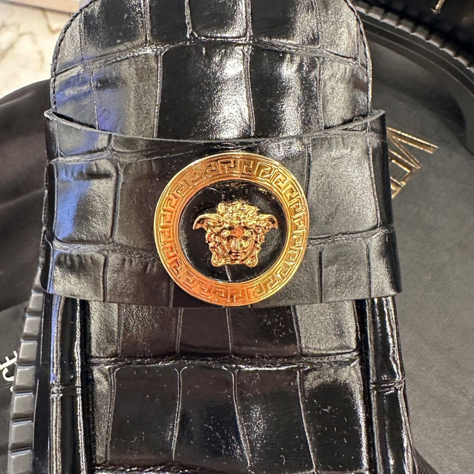 Versace Versace Medusa croc print leather black womens loafer Size US 9.5 / IT 39.5 - 6 Thumbnail