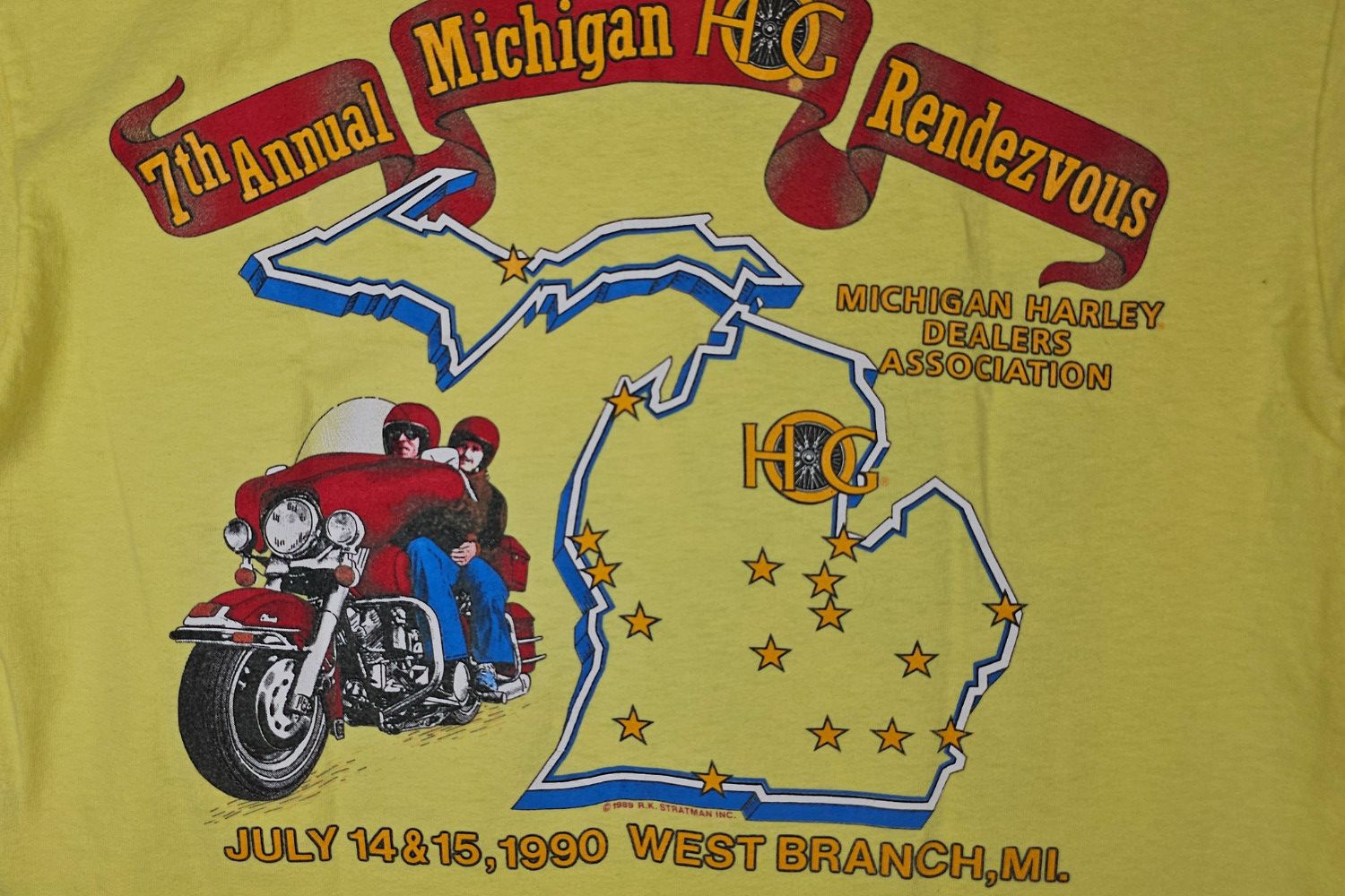Harley Davidson 1990 Harley-Davidson Rendezvous Tee - Hanes Beefy-T USA Size US L / EU 52-54 / 3 - 11 Thumbnail