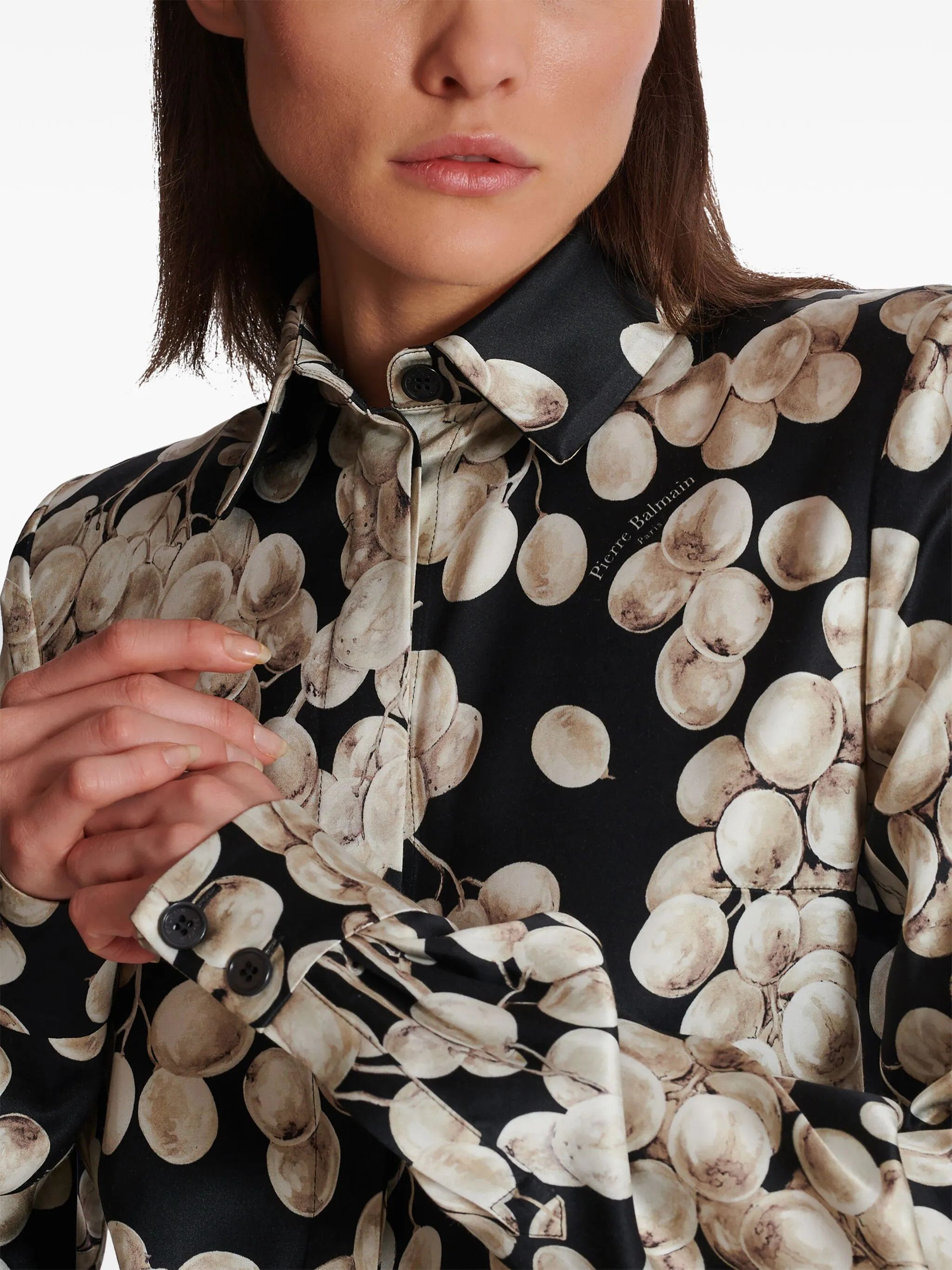 Balmain o1s1wg111025 Raisin Print Shirt in Black/White Size XS / US 0-2 / IT 36-38 - 7 Thumbnail