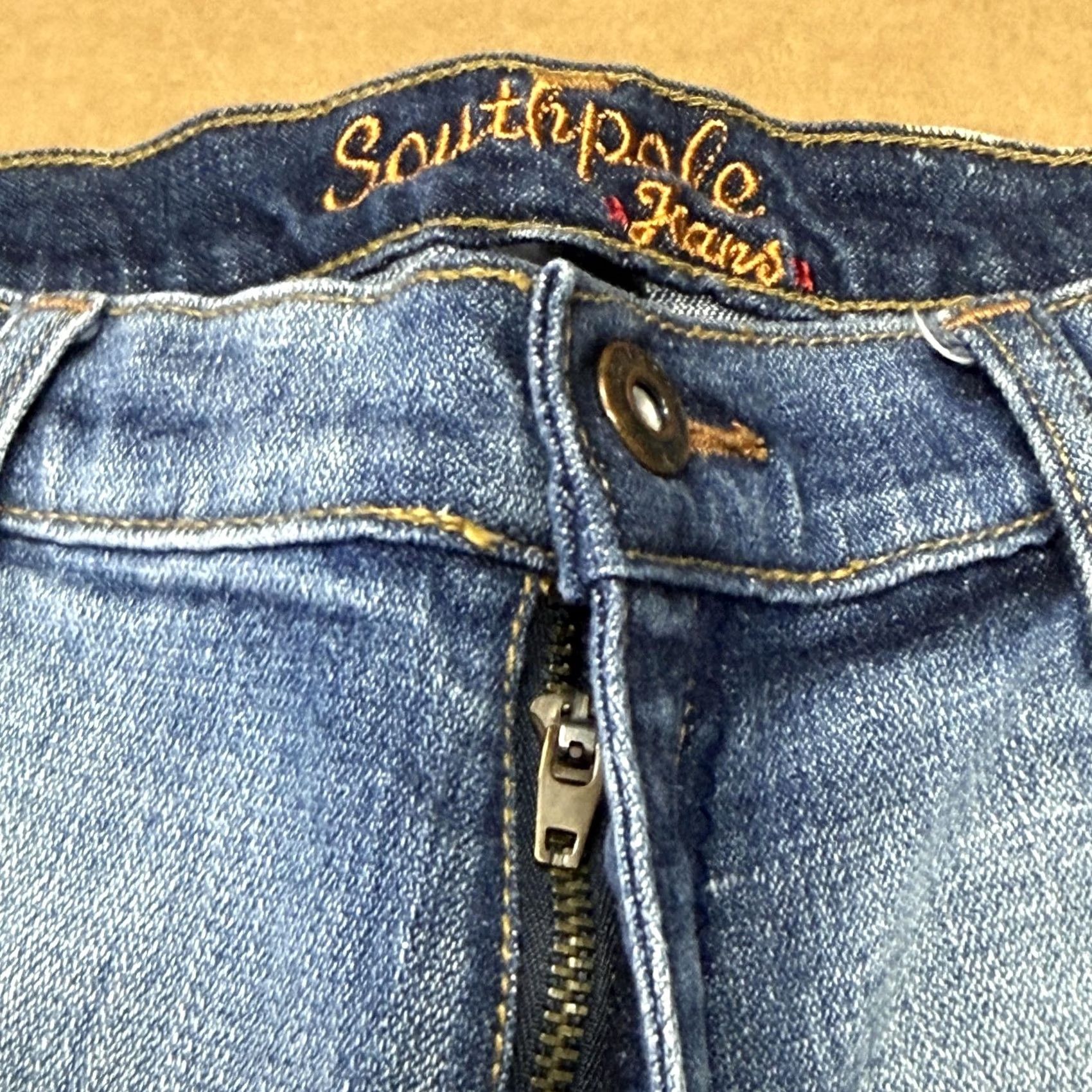 Southpole Southpole Jeans Juniors 13 Blue Low Rise Flare Embroidered Logo Stretch Denim Jeans - 5-Pocket Logo Crest Embroidery Womens, Regular Fit, Medium Wash Size 34" / US 12 / IT 48 - 7 Thumbnail