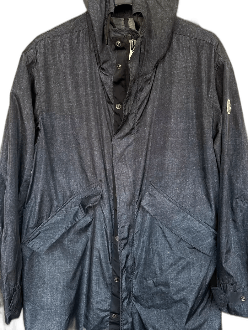 Moncler Long Denim-Like Coat with Hood