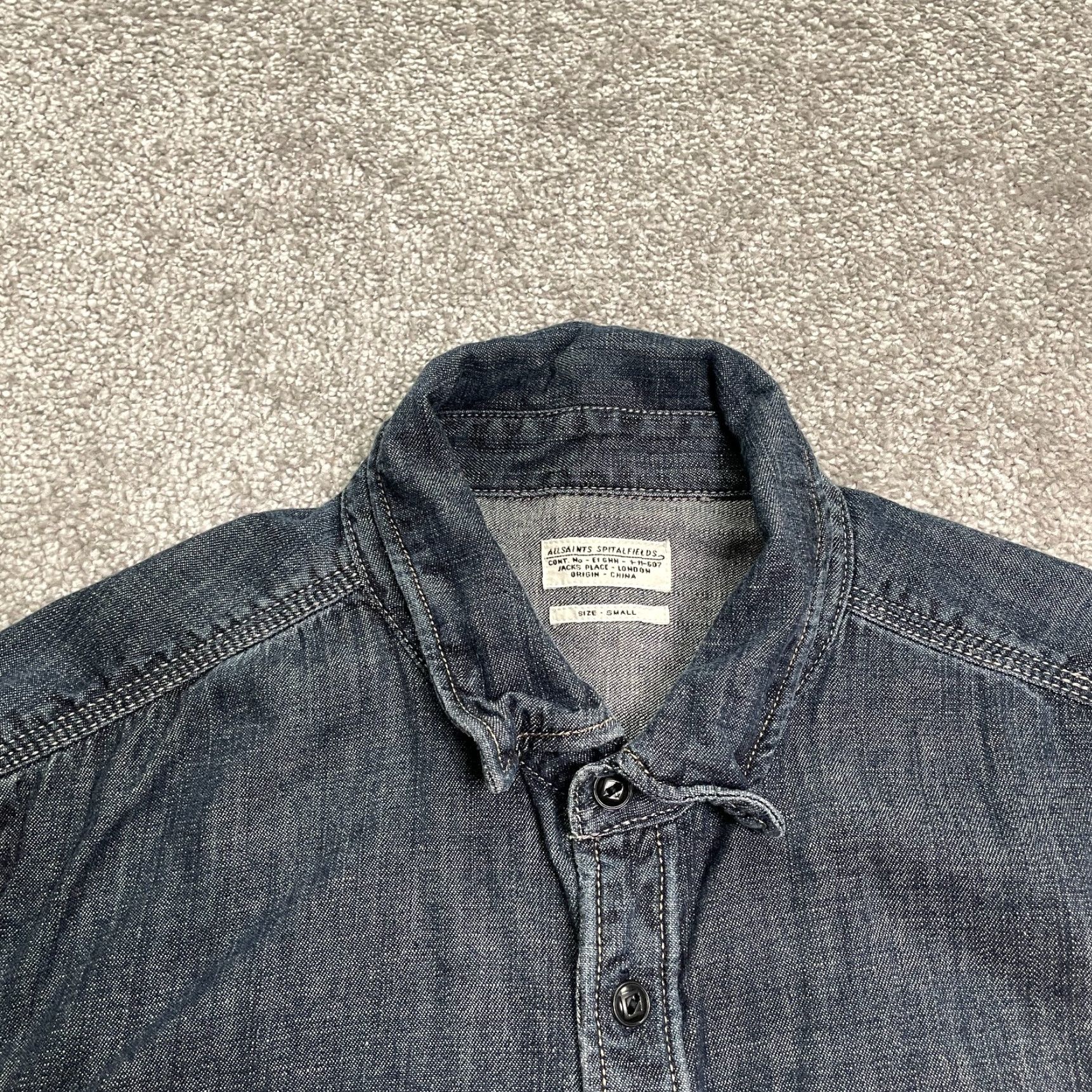 Allsaints VINTAGE none? (No) AllSaints Shirt Mens S Blue Long Sleeve Chambray Button-Up Shirt Size US S / EU 44-46 / 1 - 3 Thumbnail