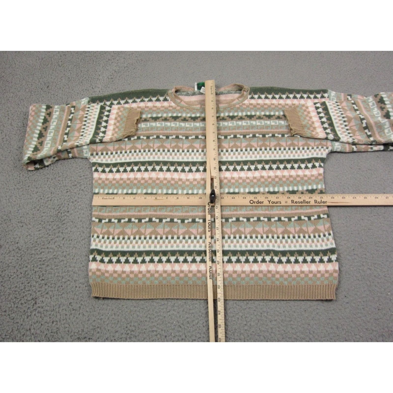 Vintage VINTAGE Christopher & Banks Sweater Womens Medium Green Pink Fair Isle Diamond 80s USA Size M / US 6-8 / IT 42-44 - 7 Thumbnail