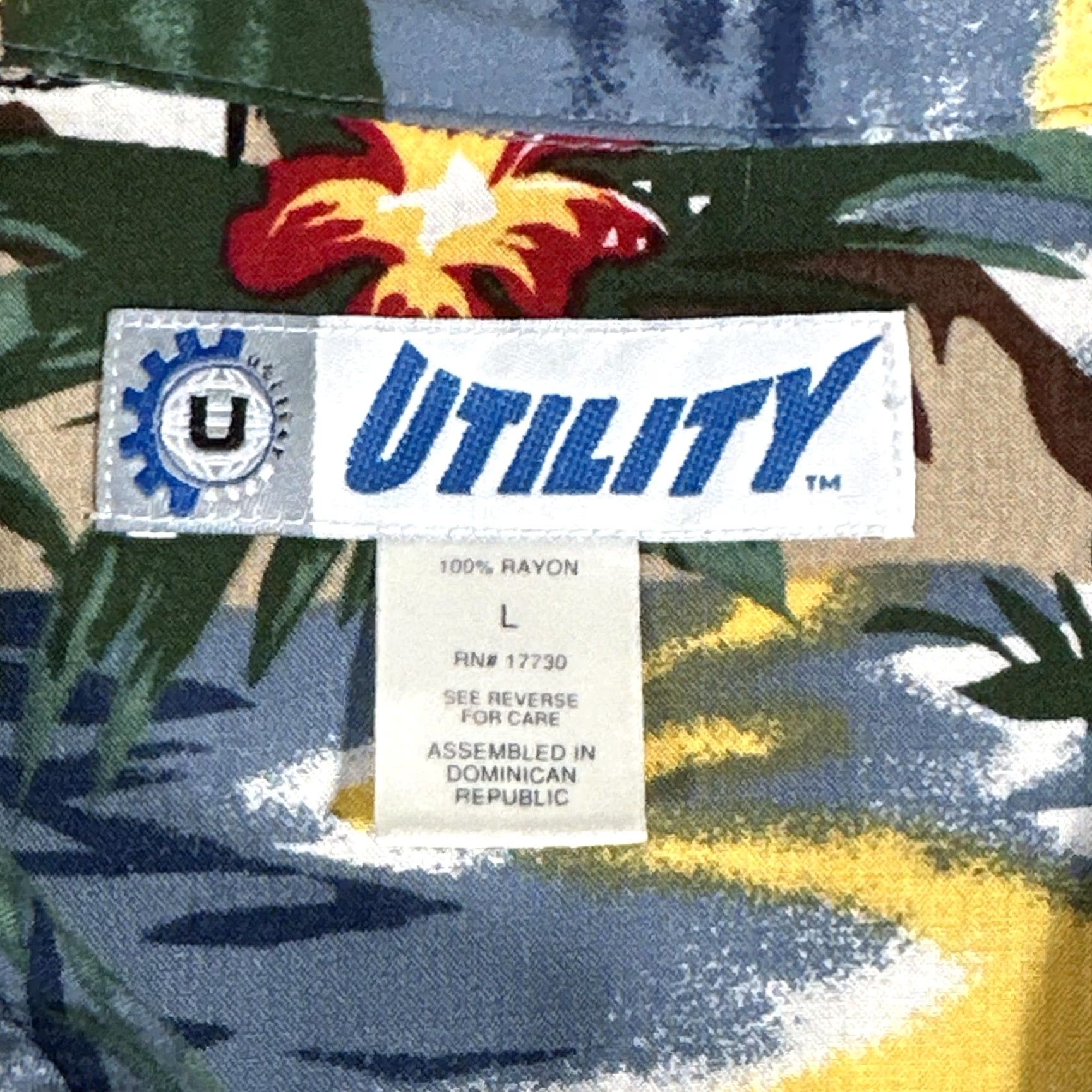 Vintage Utility Shirt Mens Large Blue Hawaiian Aloha Button Front Short Sleeve Tropical Shirt Size US L / EU 52-54 / 3 - 4 Thumbnail