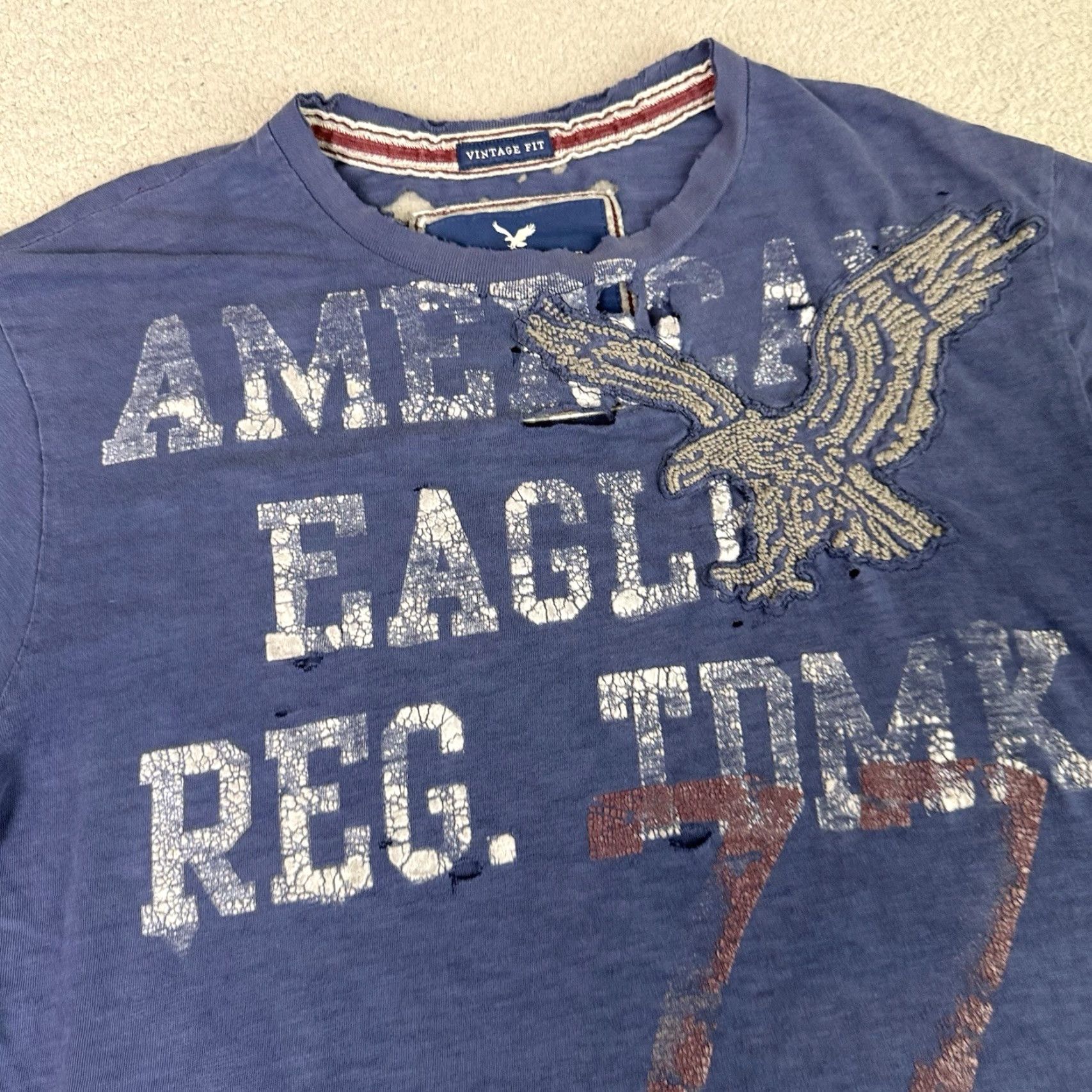 Vintage VINTAGE American Eagle T Shirt Adult XL Blue Embroidered Distressed Rare AE Size US XL / EU 56 / 4 - 2 Thumbnail