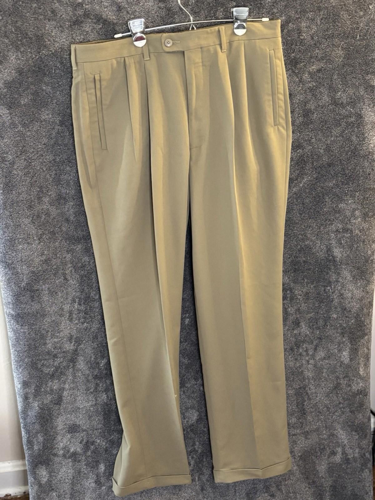 Liz Claiborne Claiborne 34x32 Khaki Dress Pants Cuffed Polyester Mens Size US 34 / EU 50 - 1 Thumbnail