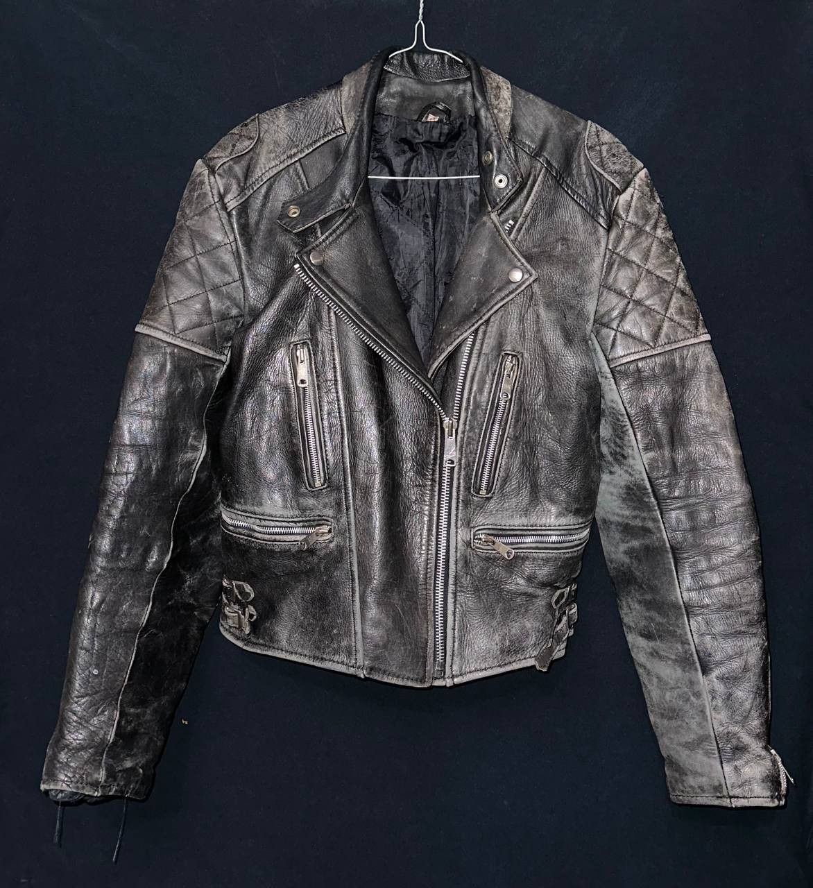 Genuine Leather × Leather Real Leather Jacket Vintage Motorcycle Biker Retro Racer Size L / US 10 / IT 46 - 2 Thumbnail