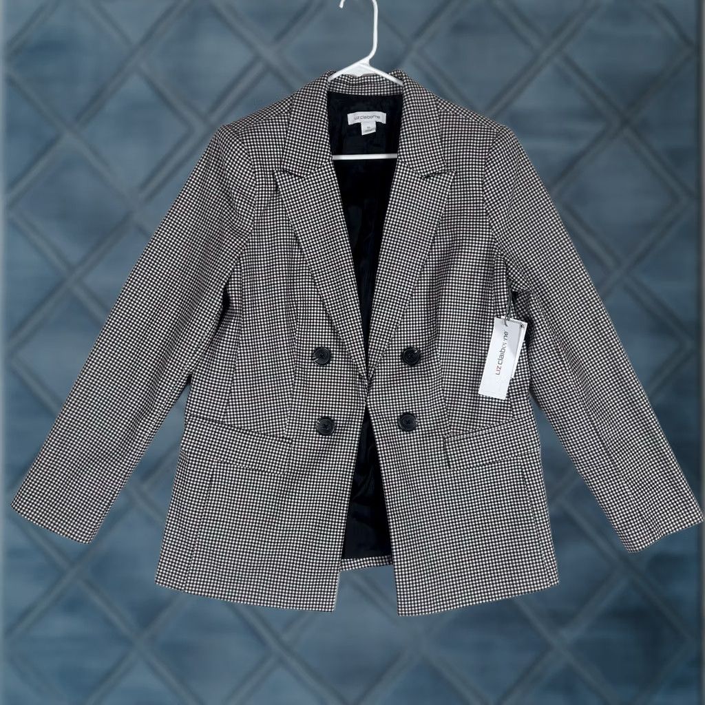 Liz Claiborne Liz Claiborne Blazer Jacket Womens 10 White Plaid Lightweight Lined Pockets NWT Size L / US 10 / IT 46 - 1 Thumbnail