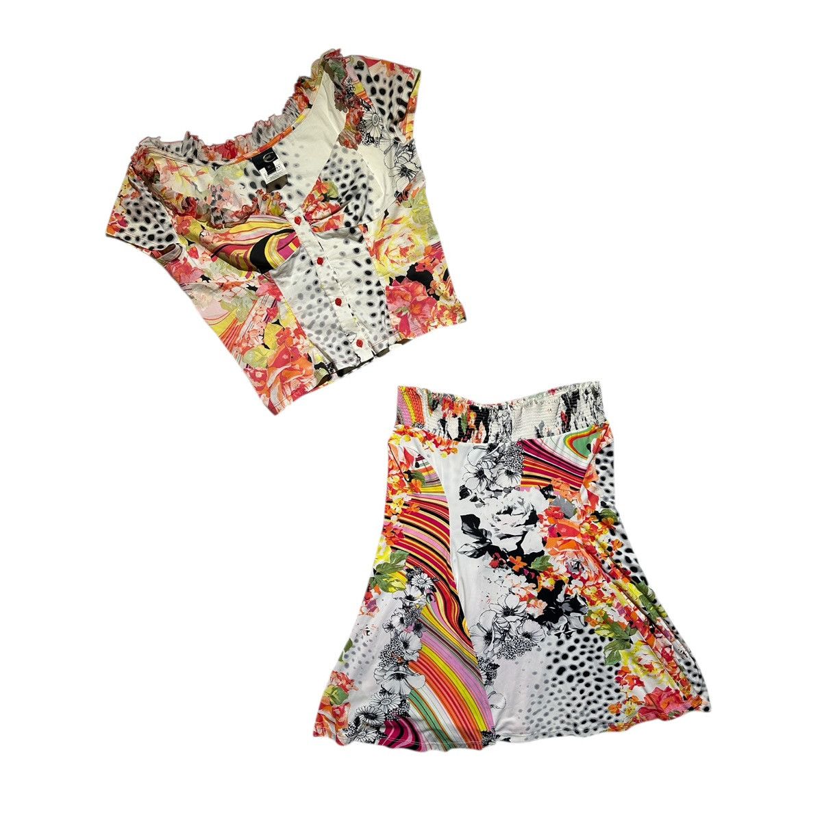 Roberto Cavalli 2004 graphic floral set top + skirt Size XL / US 12-14 / IT 48-50 - 1 Thumbnail