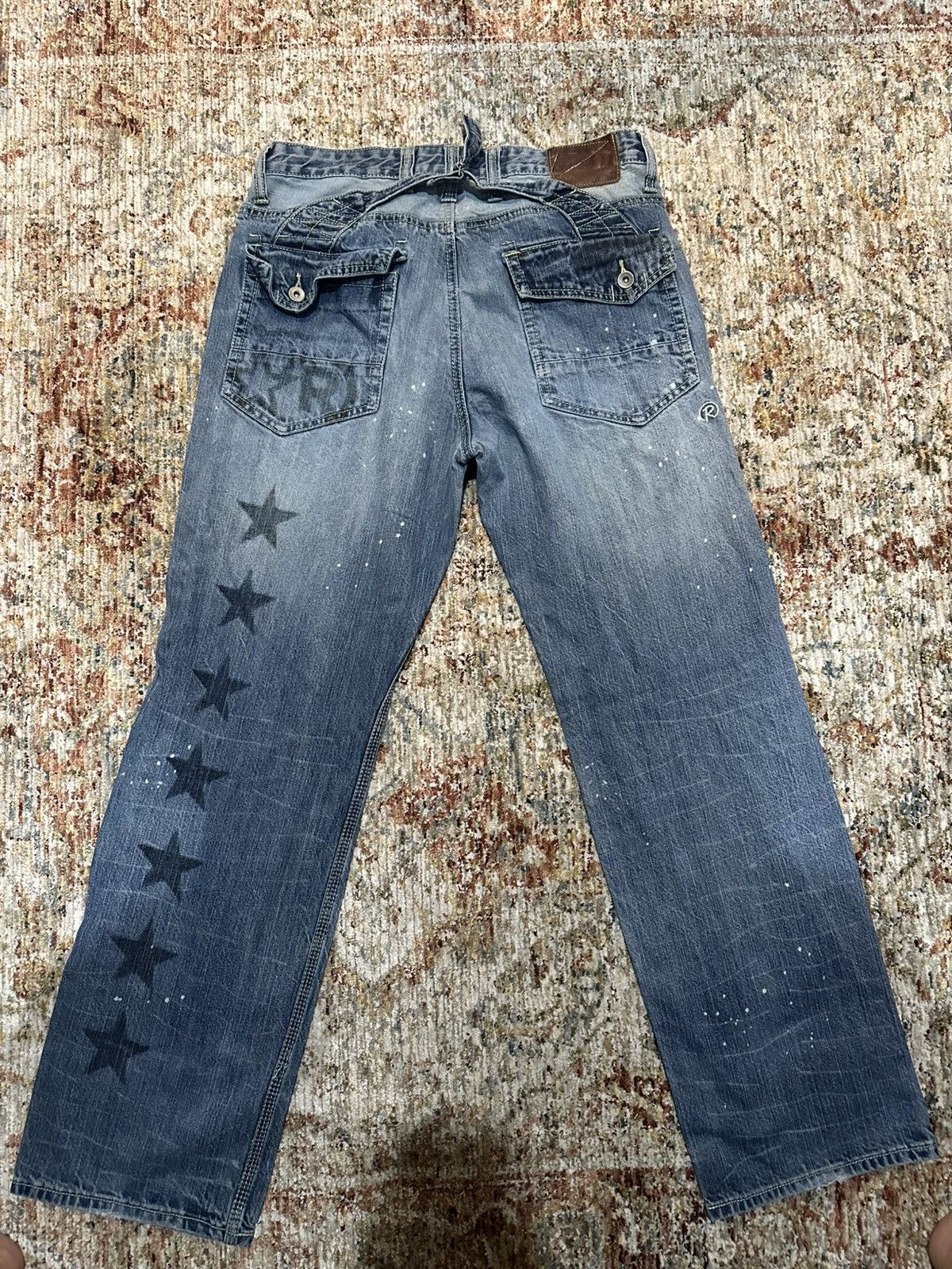 Designer RealBVoice Distressed & Wild Denim Jeans with Buckleback Size US 32 / EU 48 - 2 Thumbnail