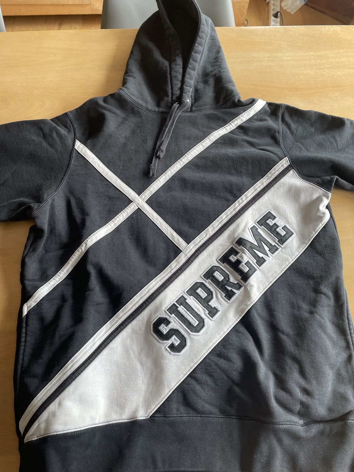 image of Supreme Diagonal Hoodie in Black, Men's (Size Medium)