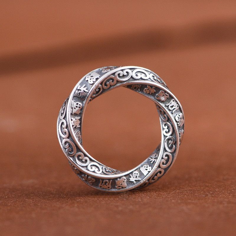 Jewelry S925 Retro Minimalist Lucky Spiral Pattern Mobius Ring Size ONE SIZE - 1 Thumbnail