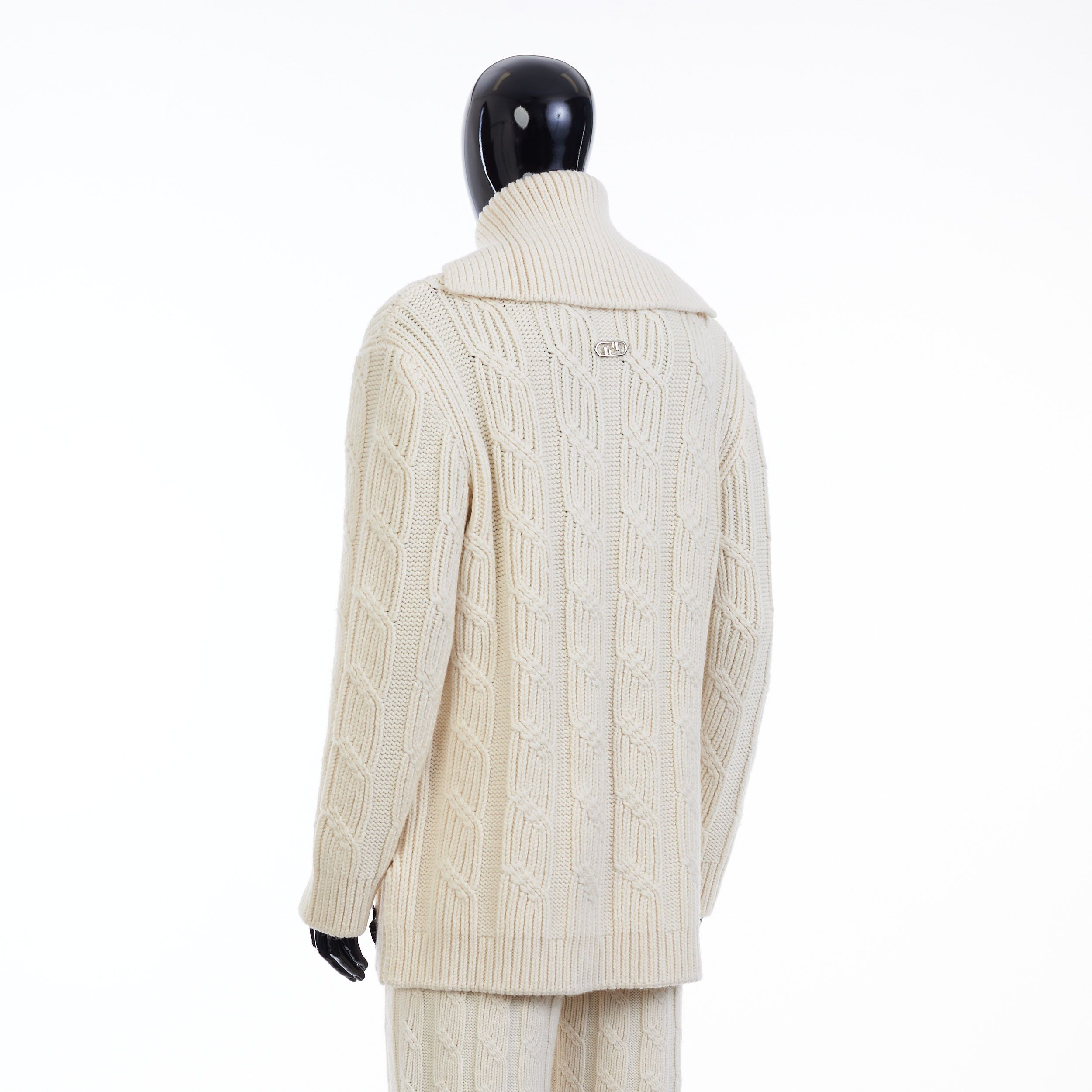 Fendi White High Neck Cable Knit Wool Pullover Size US S / EU 44-46 / 1 - 4 Thumbnail