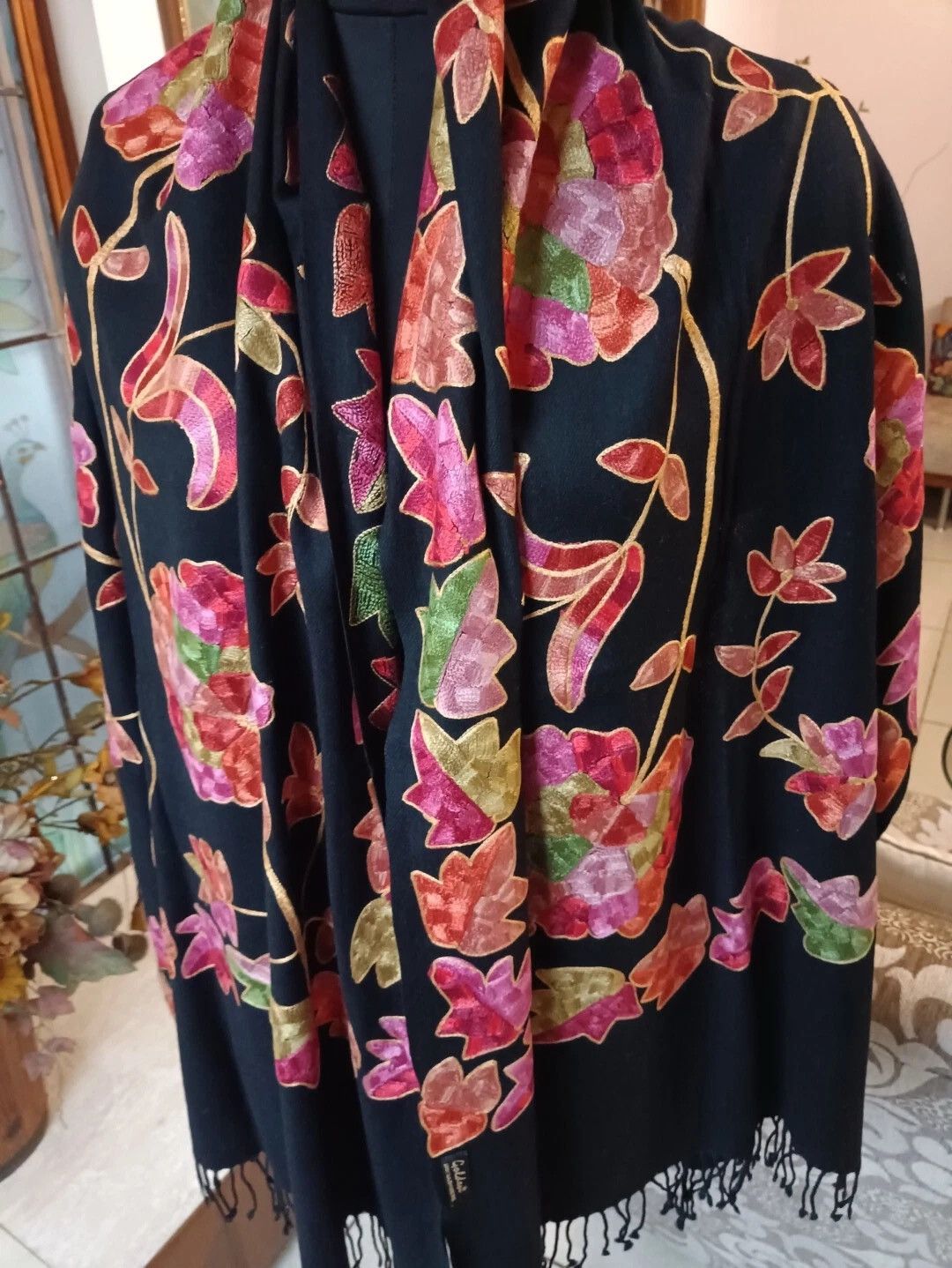 Other Cashmere Vibrant Hand Embroidered Floral Scarf Kashmiri Size ONE SIZE - 1 Thumbnail