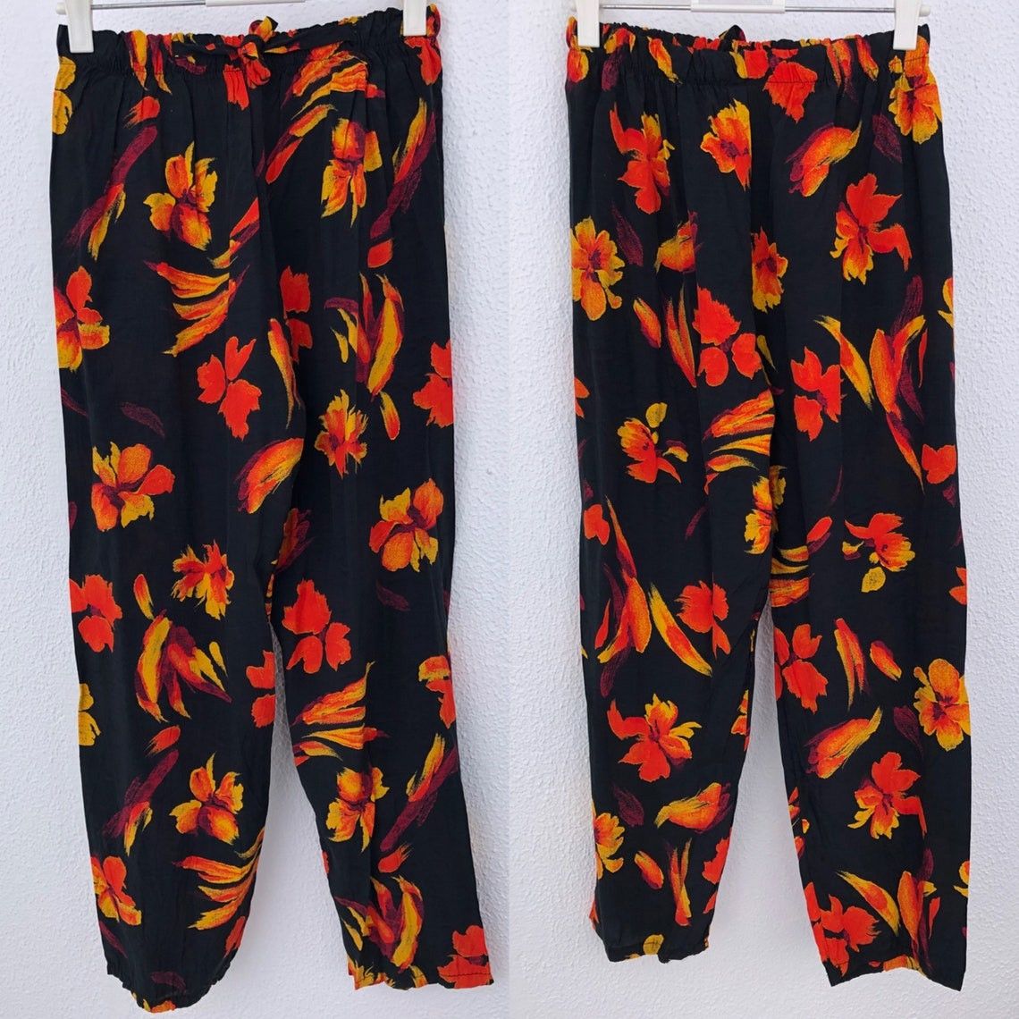 Vintage Vintage 90s High Waisted Floral Viscose Trousers Size 27" / US 4 / IT 40 - 6 Thumbnail