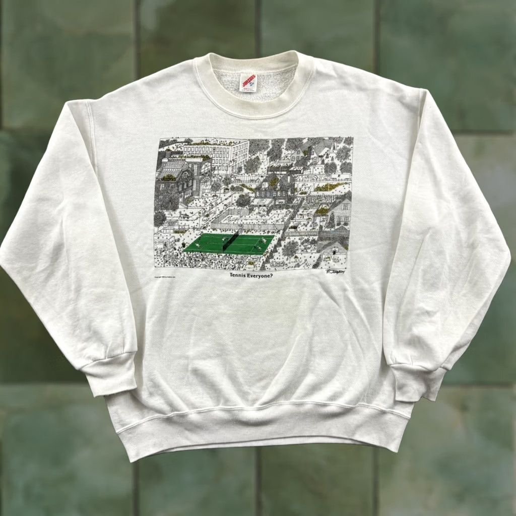 Jerzees VINTAGE Jerzees Sweatshirt Mens XL White 80s 90s Tennis Graphic Print Long Sleeve Crew Neck Pullover Size US XL / EU 56 / 4 - 1 Thumbnail