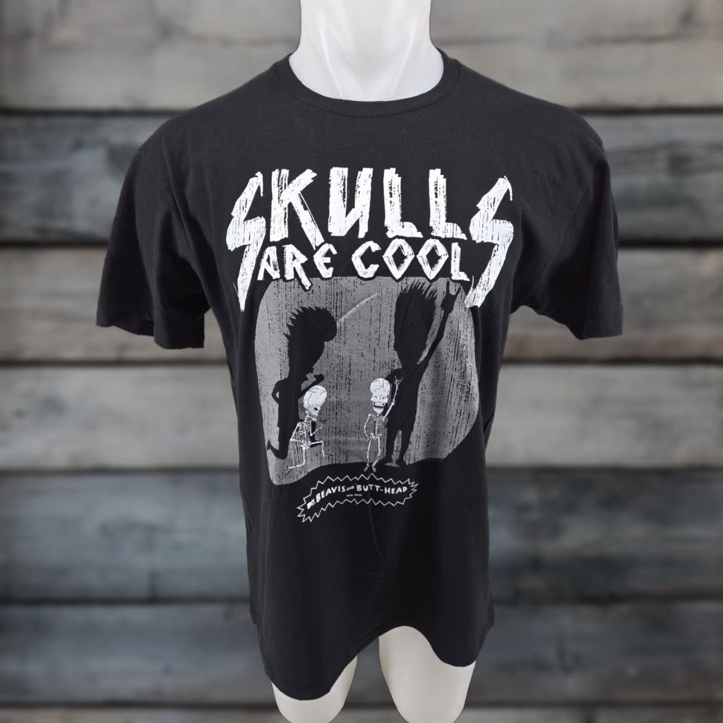Vintage Beavis and Butthead Beavis and Butthead Skulls are Cool Black T-shirt Size Large T-Shirt Mens Graphic Tee Skull 90s Size US L / EU 52-54 / 3 - 1 Thumbnail