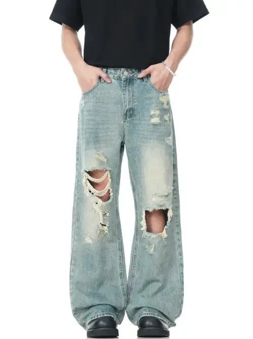 Jean American retro high street washed straight-leg ripped jeans Size US 32 / EU 48 - 5 Thumbnail