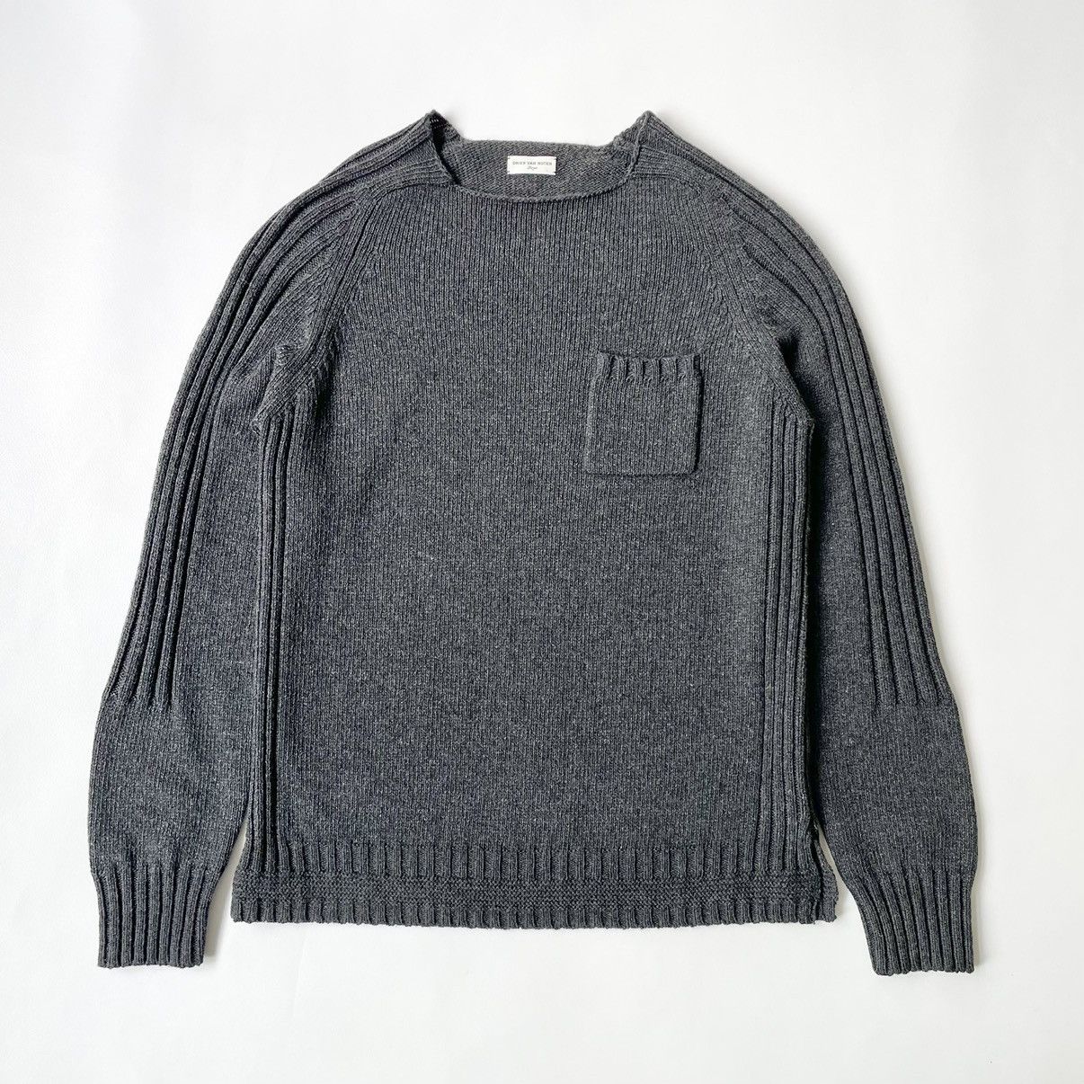 image of Dries Van Noten Ribbed Panel ‘Fisherman Sweater’ in Gray Marl, Men's (Size Medium)