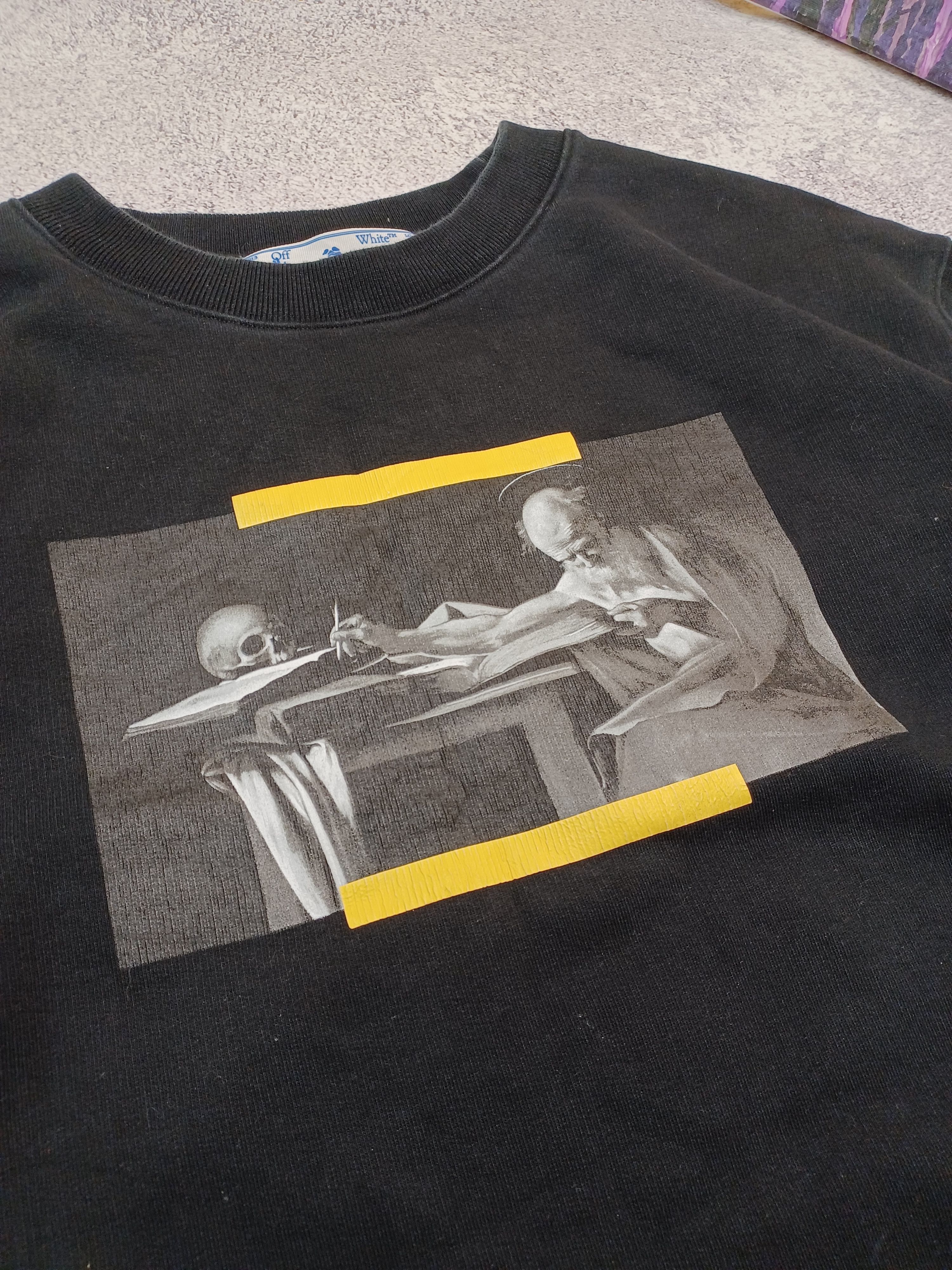 Off-White Off-White Caravaggio Yellow Diagonal Stripe Crewneck Black Size US XL / EU 56 / 4 - 4 Thumbnail