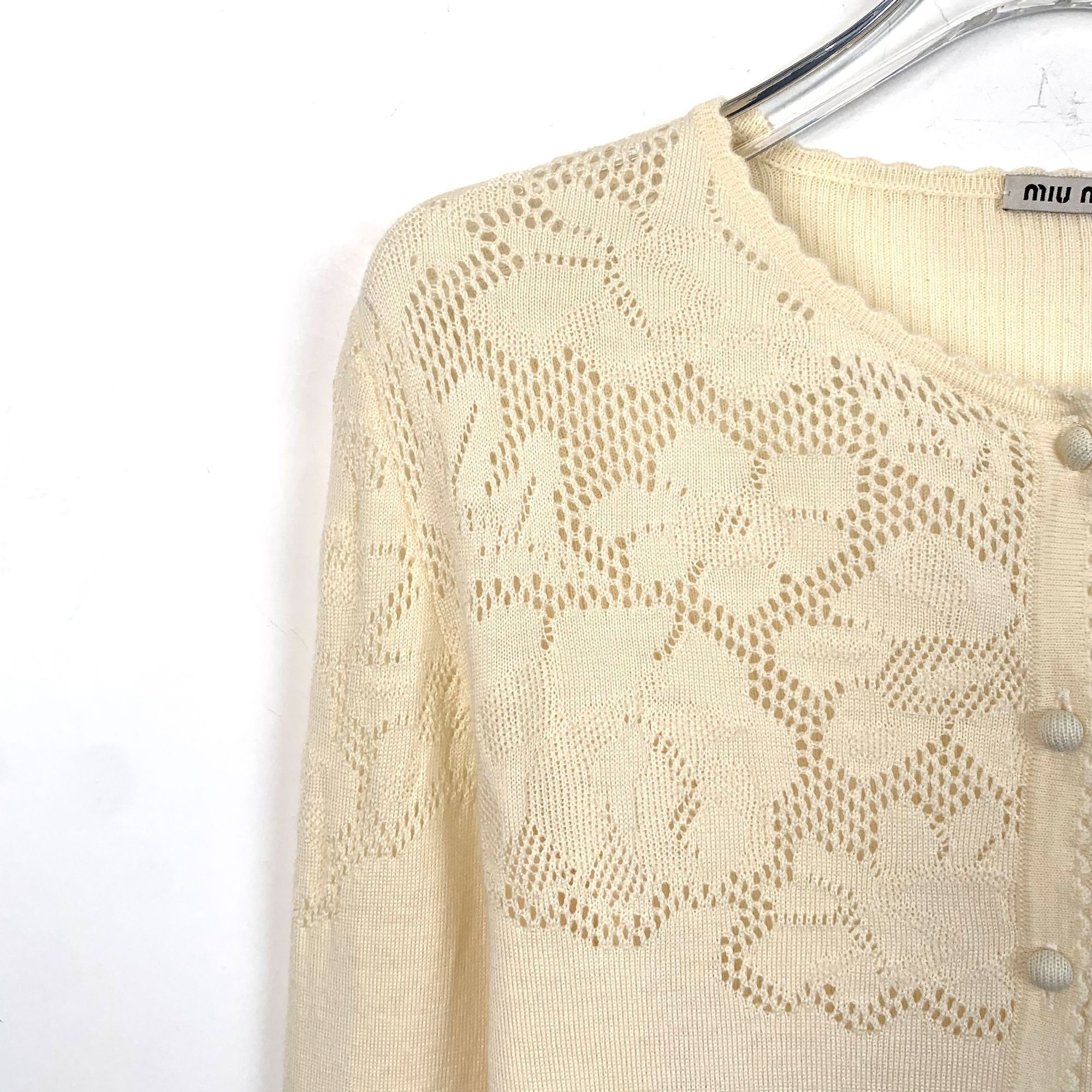 Miu Miu Miu Miu Womens Virgin Wool Knit Cardigan Sweater With Floral Size S / US 4 / IT 40 - 3 Thumbnail