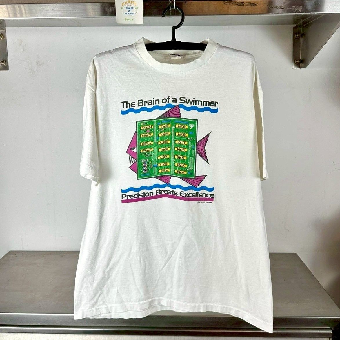 Vintage 90s The Brain of a Swimmer Computer Humor Artwork Tee Size US XL / EU 56 / 4 - 1 Thumbnail
