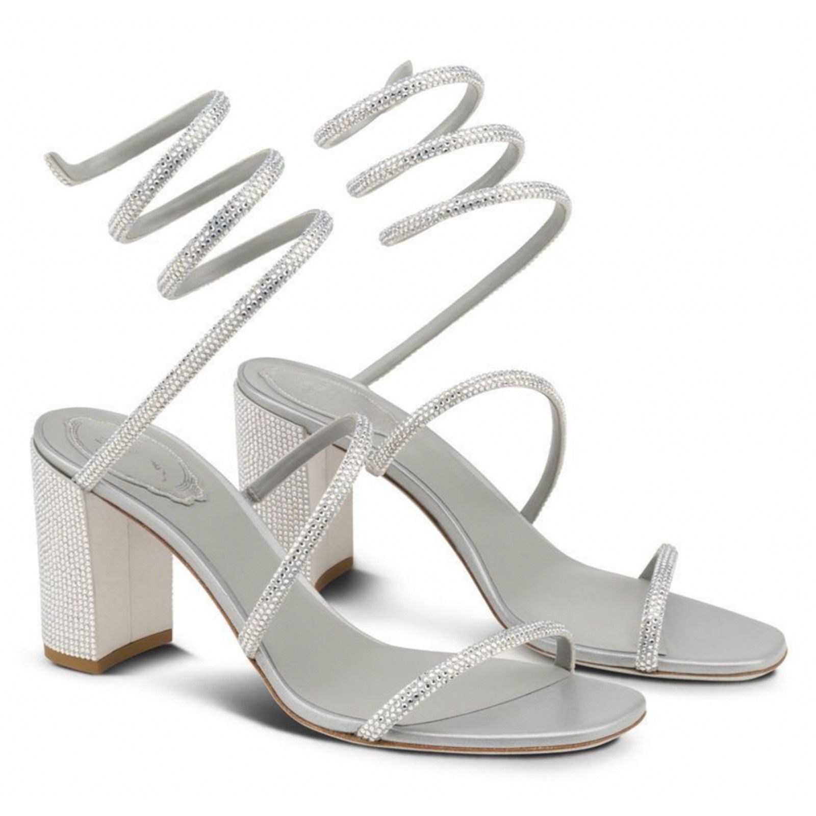 Rene Caovilla Cleo Crystal Wrap Strap Sandal Block Heel Pump 37 Size US 7 / IT 37 - 3 Thumbnail