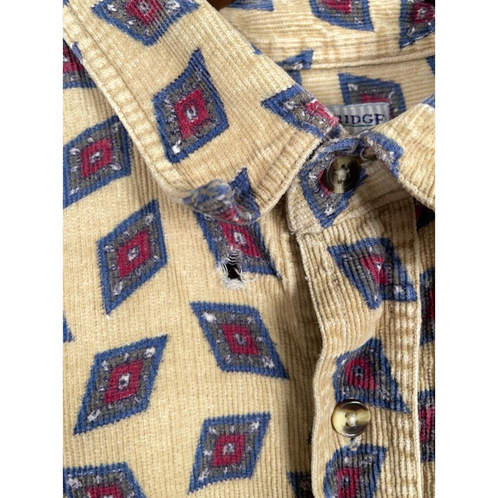 Etro VINTAGE Cambridge Classics Mens Button-Up Shirt Adult Medium Corduroy Geometric Diamond Pattern 90s Preppy Retro Beige Size US M / EU 48-50 / 2 - 4 Thumbnail