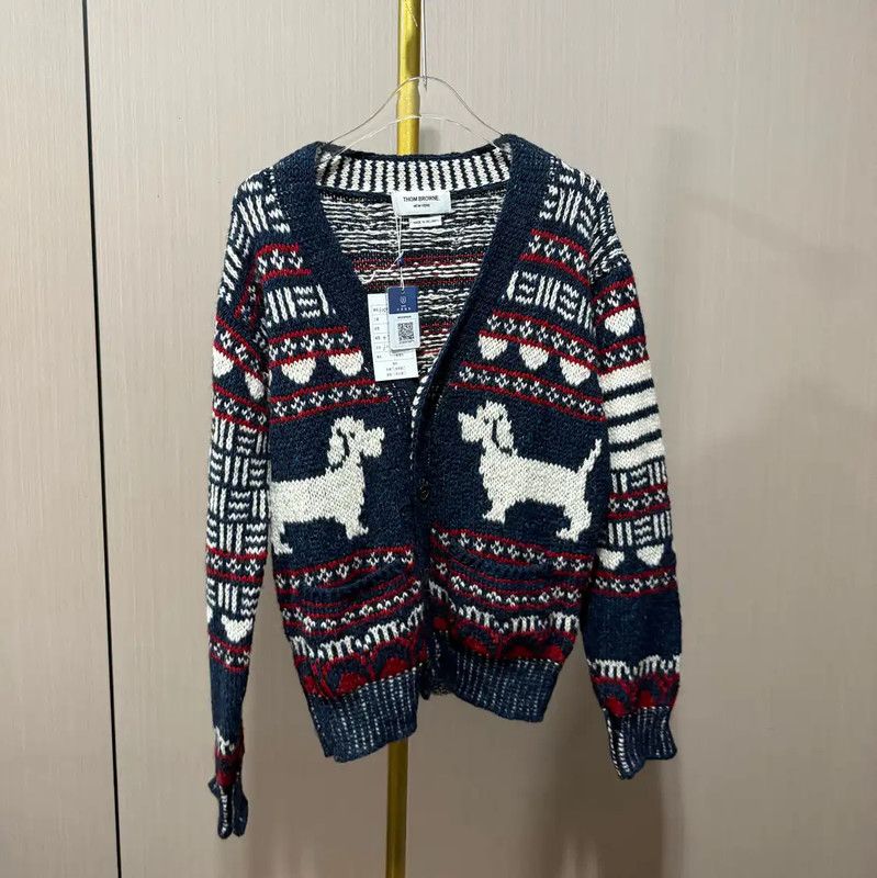 Thom Browne Thom Browne Women's Navy Wool Cardigan with Dogs 0089 Size ONE SIZE - 1 Thumbnail