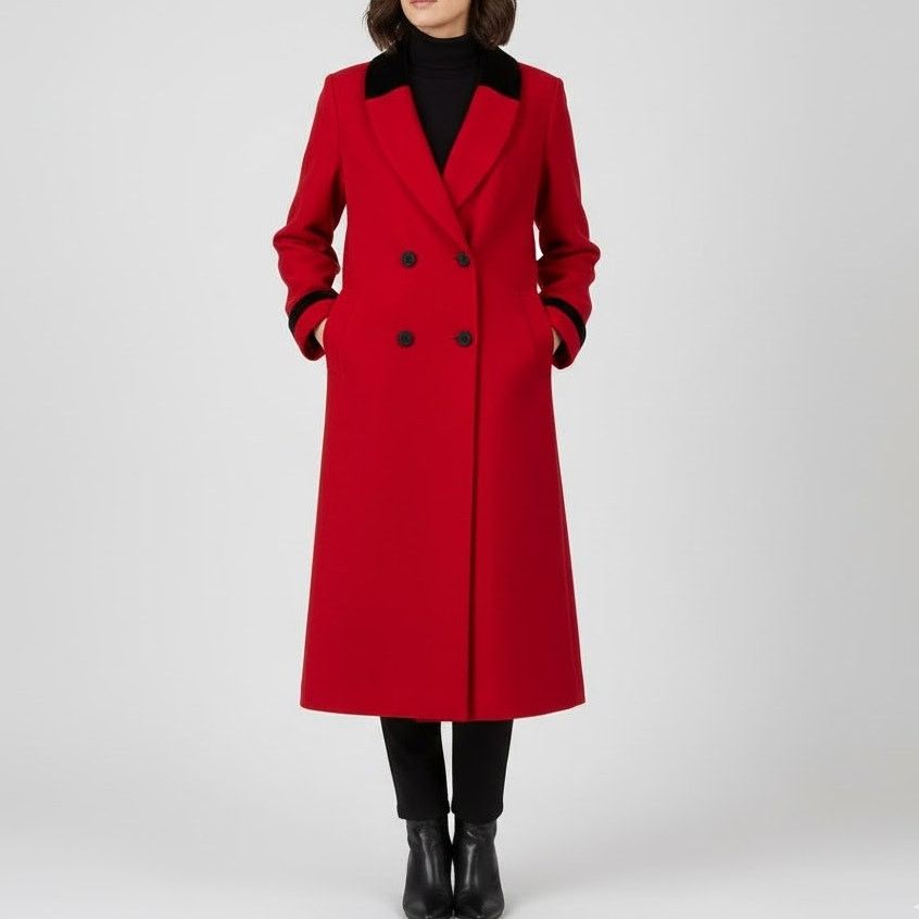 Vintage 90s Leslie Fay Vintage Peacoat Long Red Wool Large Size L / US 10 / IT 46 - 1 Thumbnail
