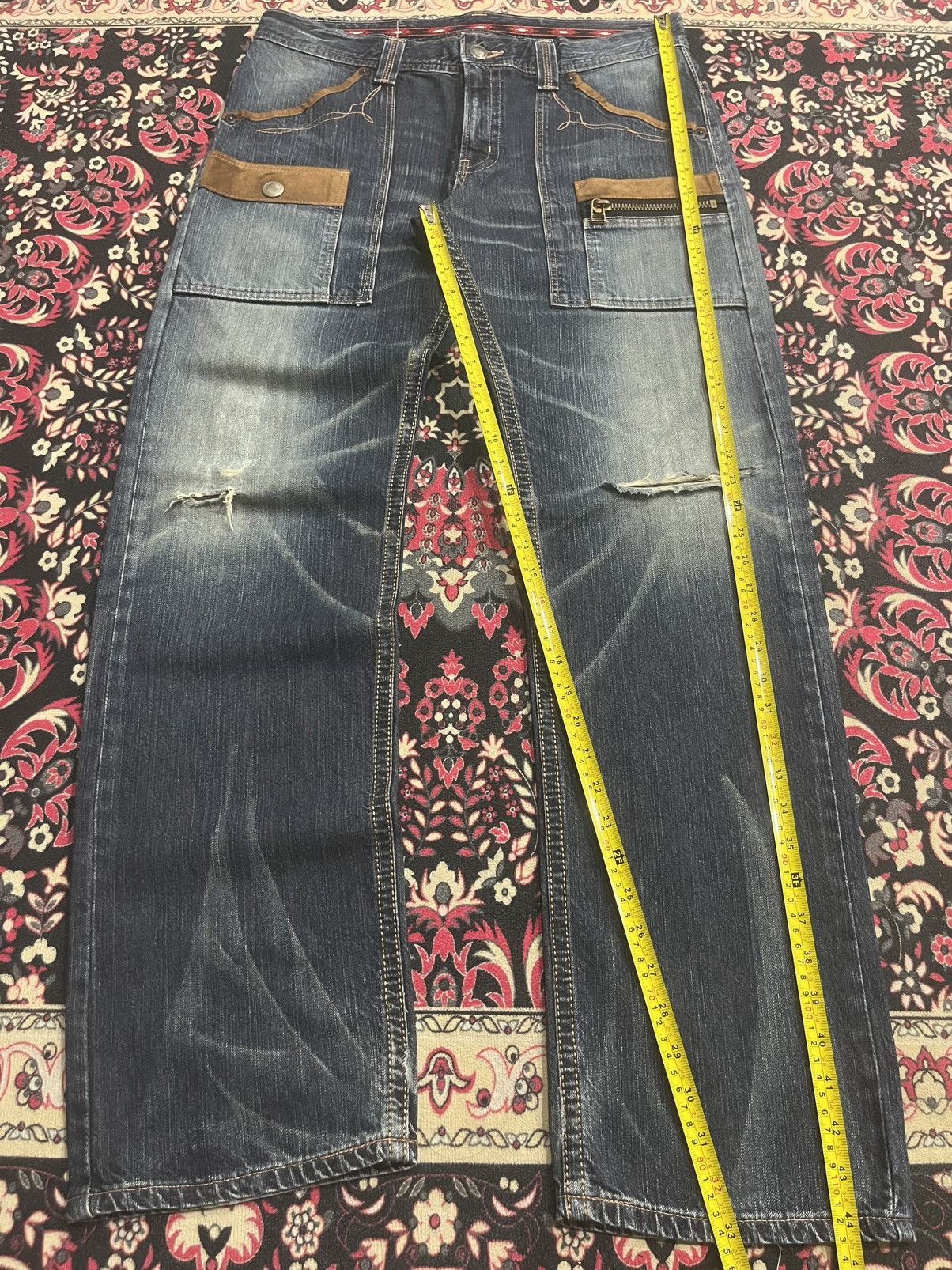 Who Decides War Vintage Edwin XV Double Pocket Blue Washed Whisker Rip Jeans Size US 34 / EU 50 - 12 Thumbnail