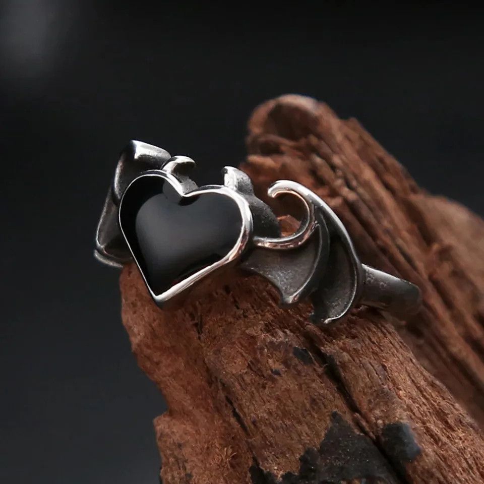 Jewelry Angel Demon Wings Black Heart Ring Jewelry Fashion Gift Size ONE SIZE - 5 Thumbnail