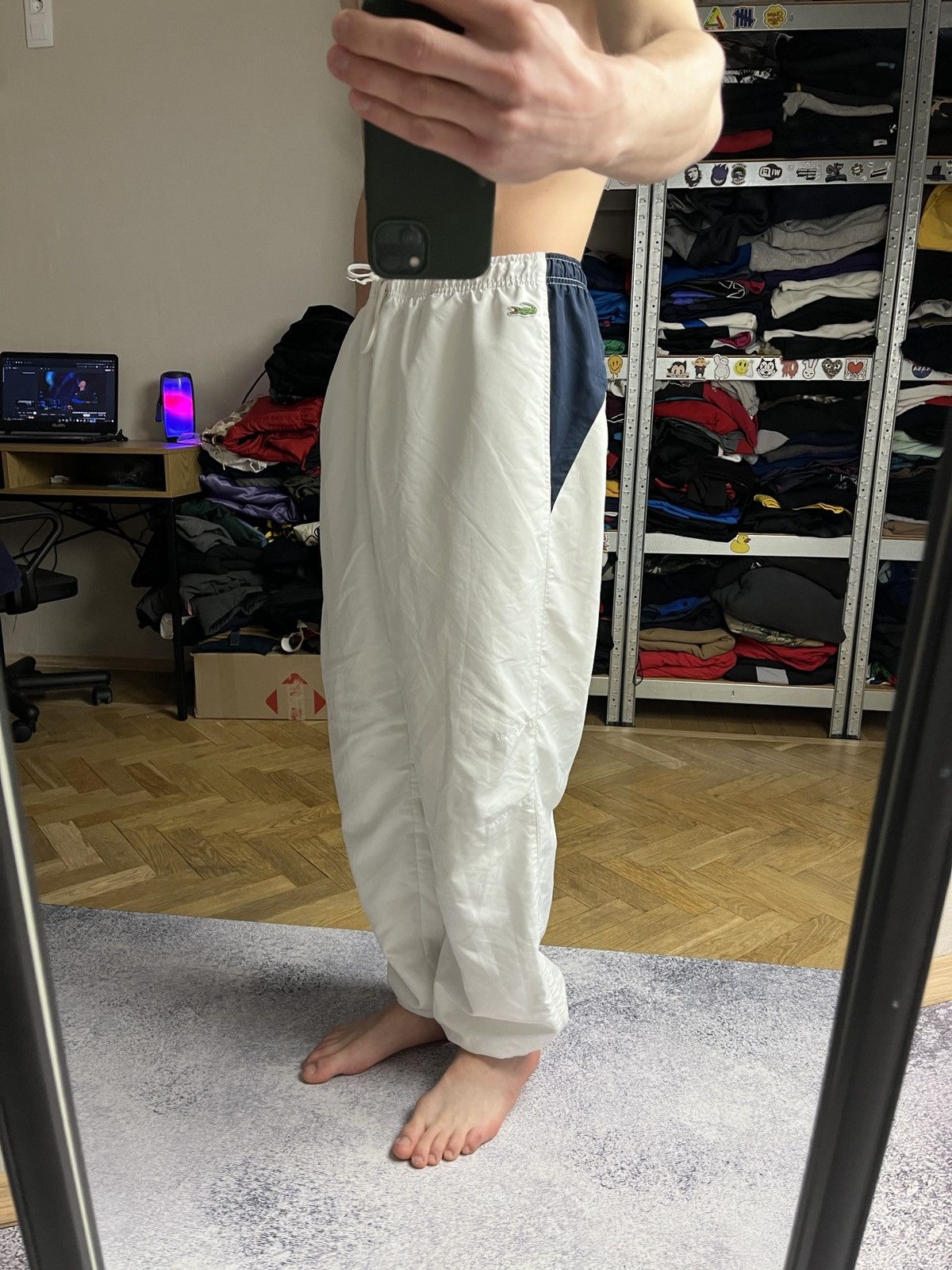 Lacoste × Vintage Vintage Lacoste White Nylon Track Pants Y2K Drill Style Rare Size US 38 / EU 54 - 4 Thumbnail