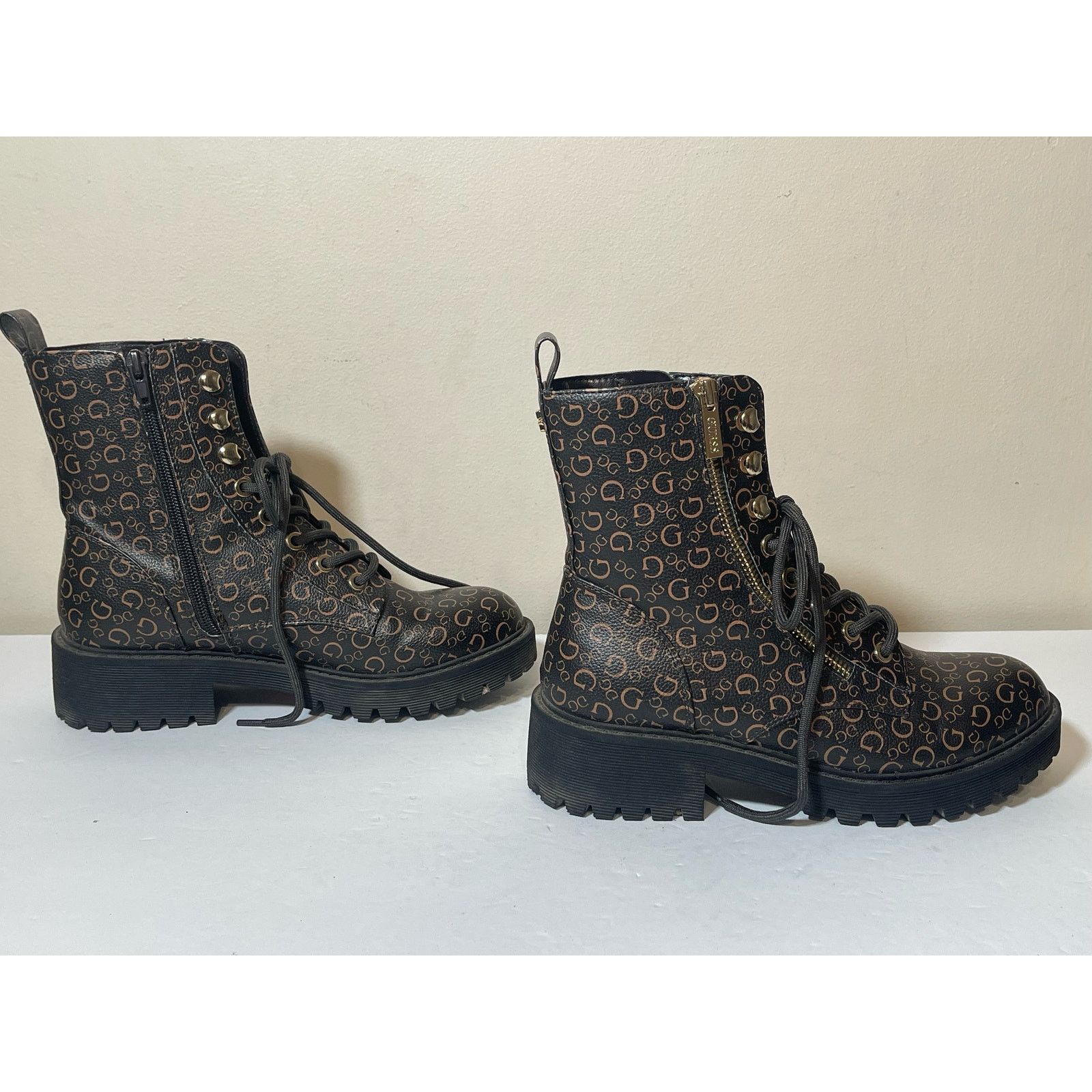 Guess GUESS Locate Fleece Lined Leather Dark Brown Combat Boots Size US 7 / IT 37 - 1 Thumbnail