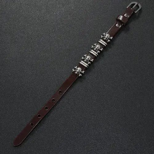 Japanese Brand Gothic Punk Skull Leather Bracelet Size ONE SIZE - 6 Thumbnail