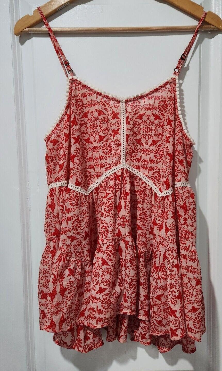 Designer Xhilaration Top Medium Red And White Paisley Lace Trim Size M / US 6-8 / IT 42-44 - 4 Thumbnail
