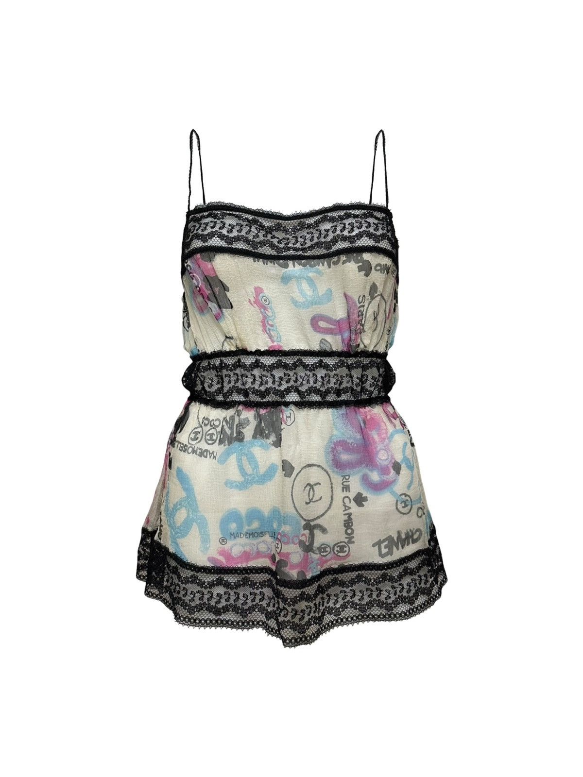 Chanel CHANEL Resort 2007 Graffiti Print Lace Trim Camisole Size M / US 6-8 / IT 42-44 - 1 Thumbnail