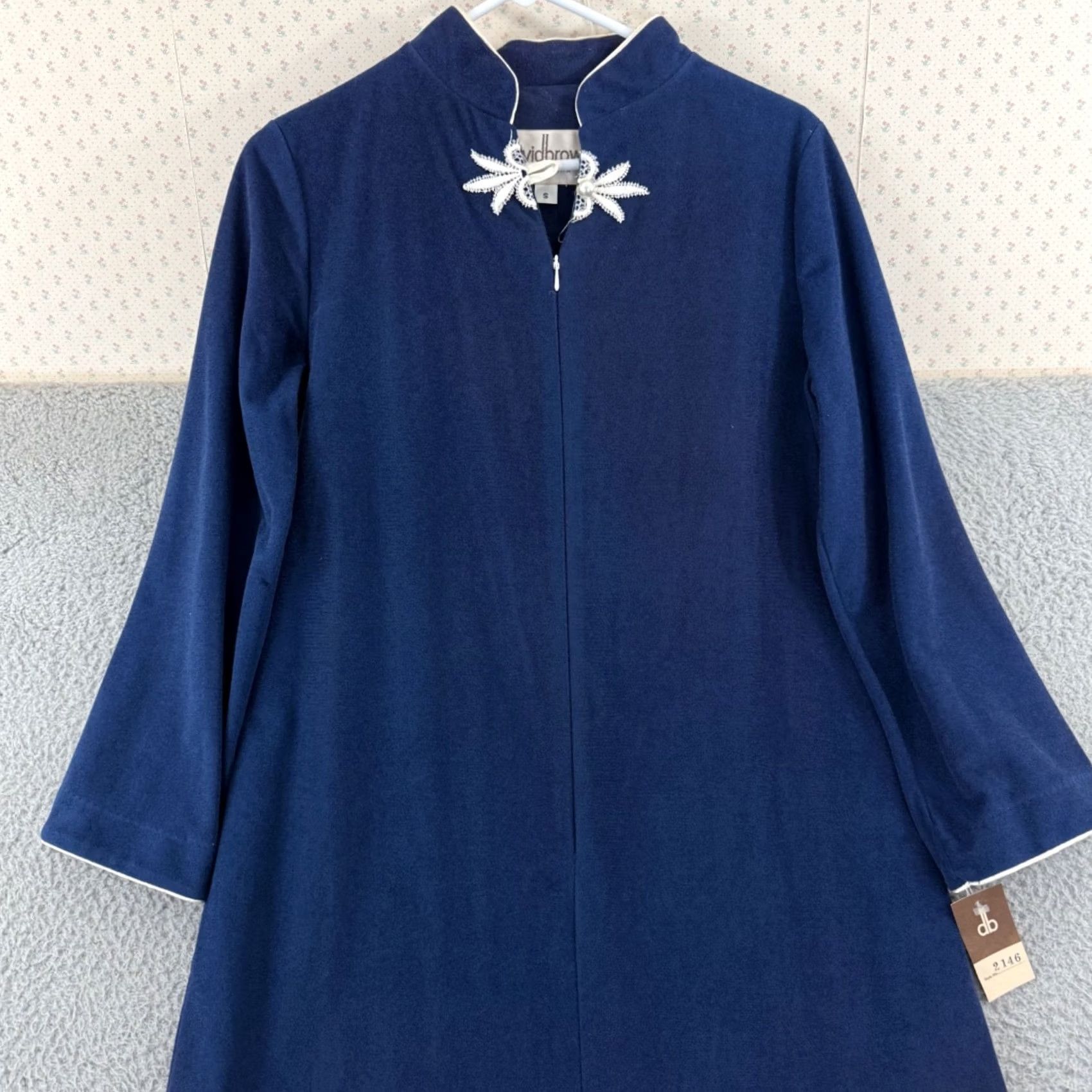 Velour VINTAGE David Brown California Maxi Dress Womens Small Blue 70s Velour Zip NWT Size S / US 4 / IT 40 - 3 Thumbnail