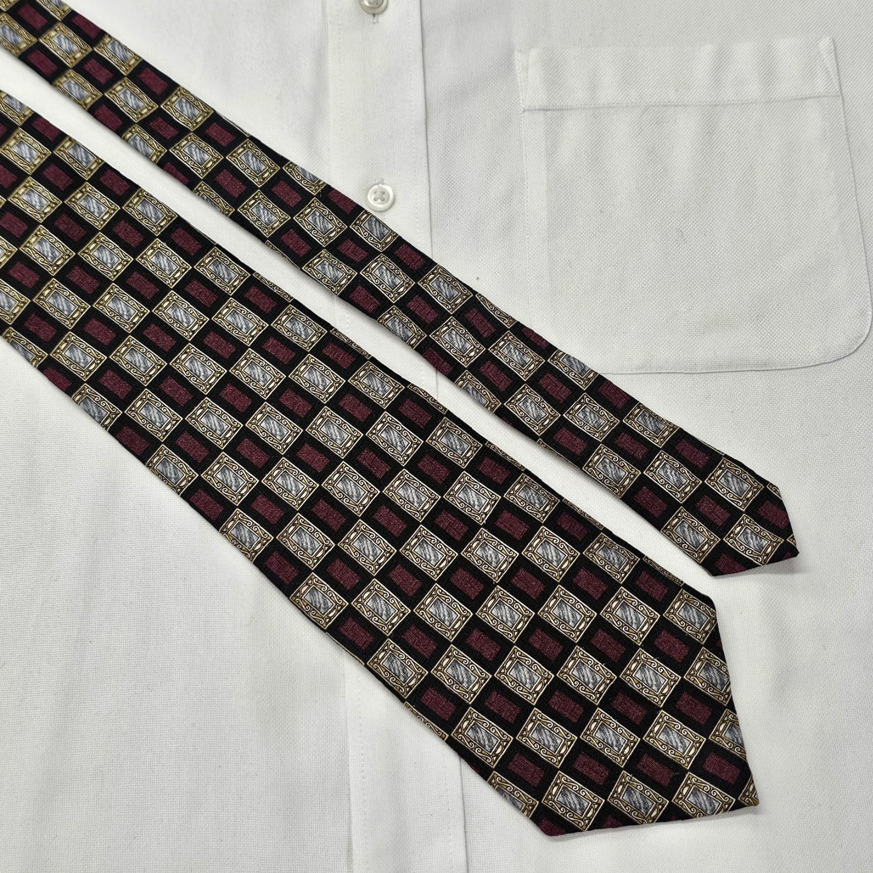 Countess Mara VINTAGE Countess Mara Necktie Men's Black Mirror Pattern Office Work Designer Silk USA Size ONE SIZE - 3 Thumbnail