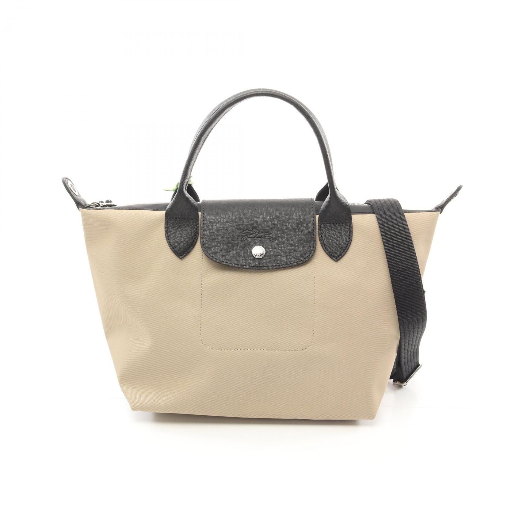 Longchamp Le Preage Energy S Handbag Tote Bag Canvas Leather Beige Black