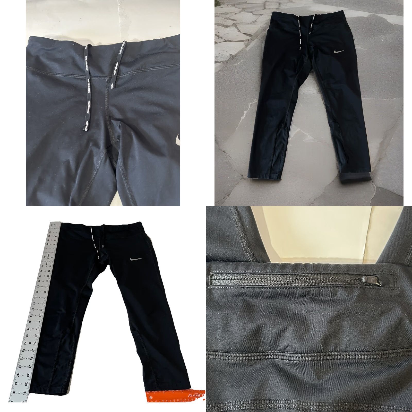 Nike VINTAGE? No. Nike Running Leggings Women M Black Dri Fit Drawstrings Yoga Workout 28x22 Nike Logo Zipper Back Pocket Size 32" / US 10 / IT 46 - 8 Thumbnail