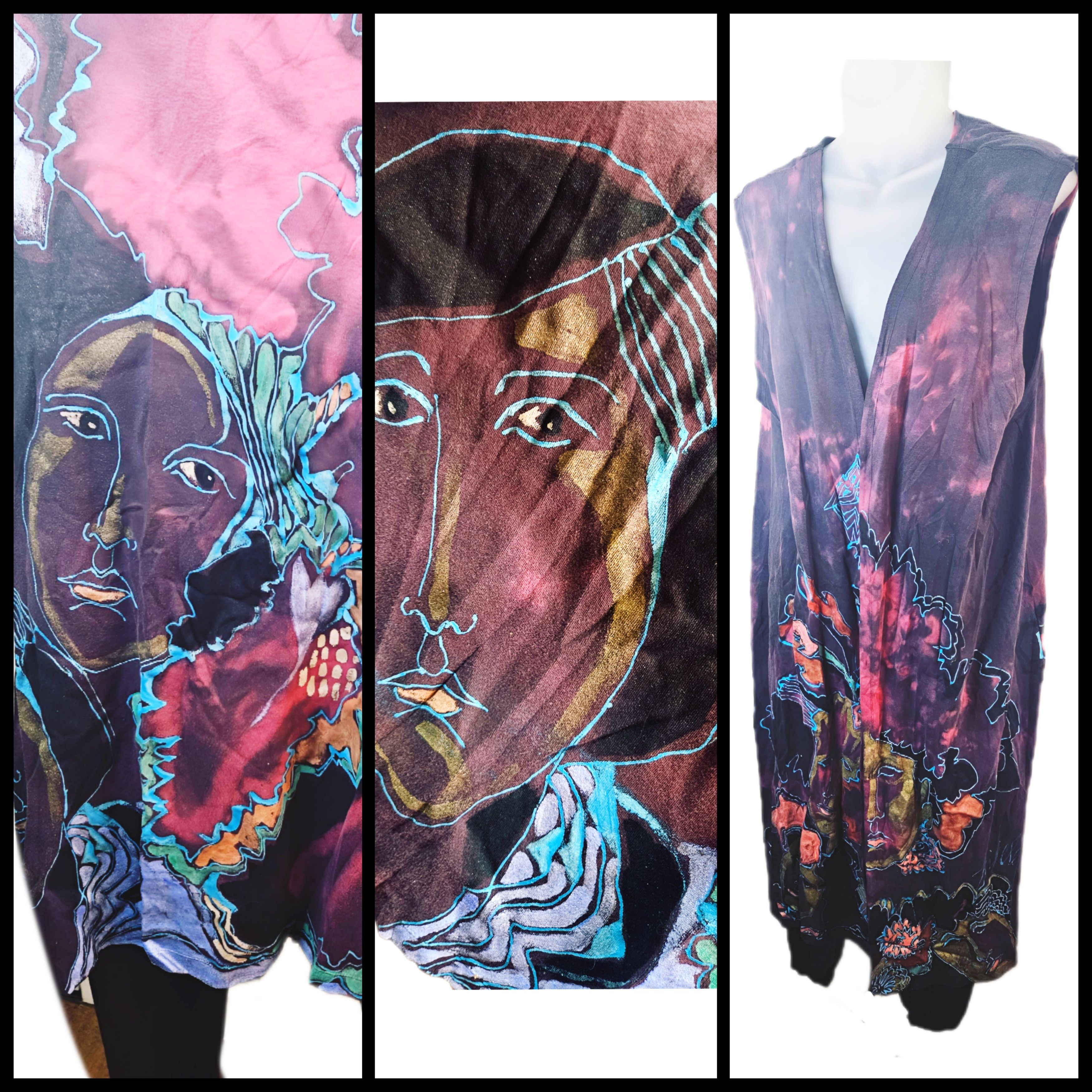 1980s Hand-Painted Signed Wearable Art 4ft Vest Women’s New