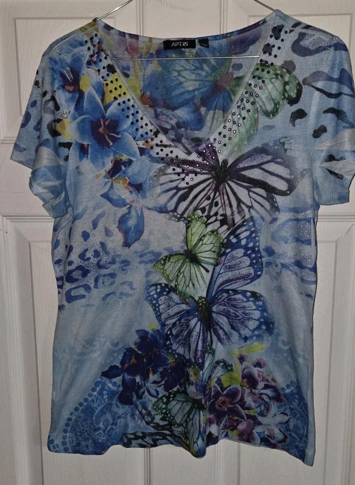 Apt. 9 APT. 9 Colorful Blue Green Butterfly Floral Print Blouse Top Size L / US 10 / IT 46 - 2 Thumbnail