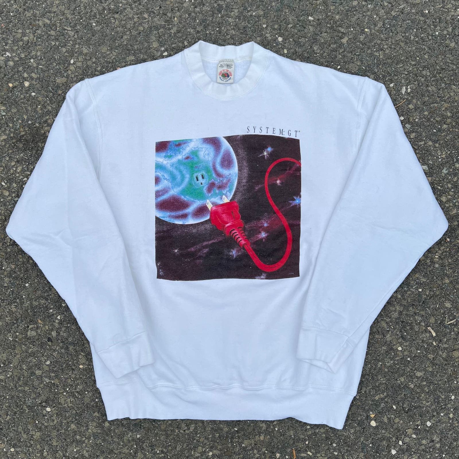 Image of Vintage System Gt Software Globe White Crewneck Sweatshirt, Men's (Size XL)